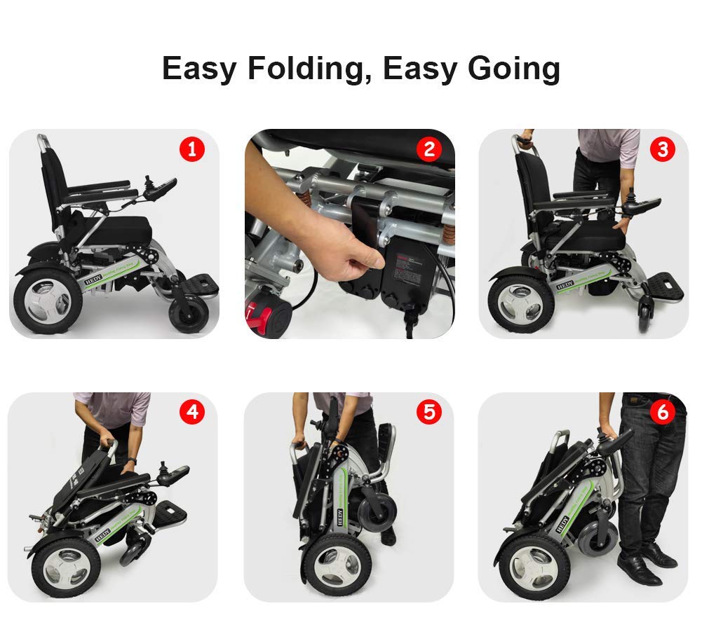 Sedia a rotelle elettrica, Doppio Motore 24V10AH250W 360 ° Leva di Controllo della direzione, Sedia a rotelle elettrica Pieghevole Multifunzionale in Lega di Alluminio Leggera Adat