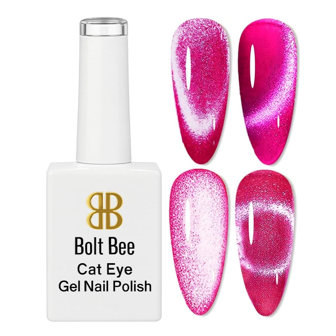 Bolt Bee Professional Cat Eye Gel Nail Polish Magnetic Cat Eye Effect, Soak Off UV & LED Gel, Long-Lasting Glitter Nail Polish for Salon & Home Use (Pink, 9ml)