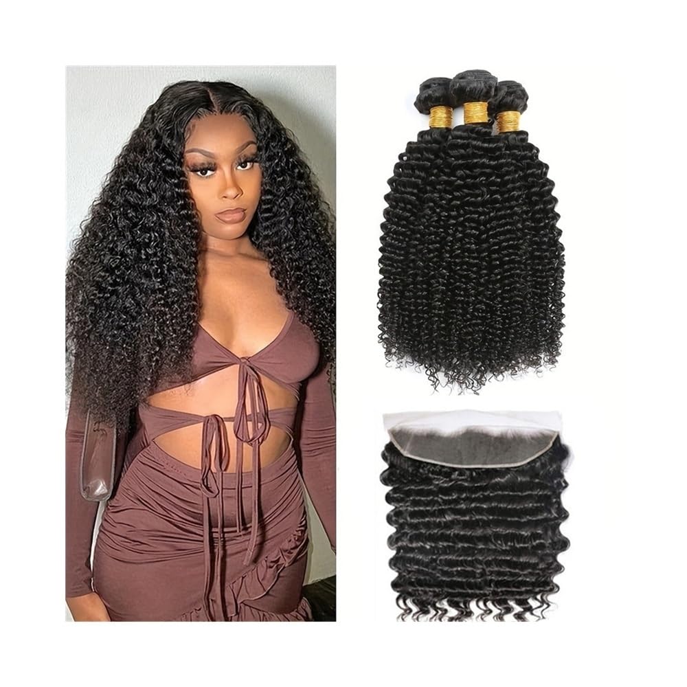 Paquetes de ondas profundas para un look rizado natural con frontal de encaje de 13x4