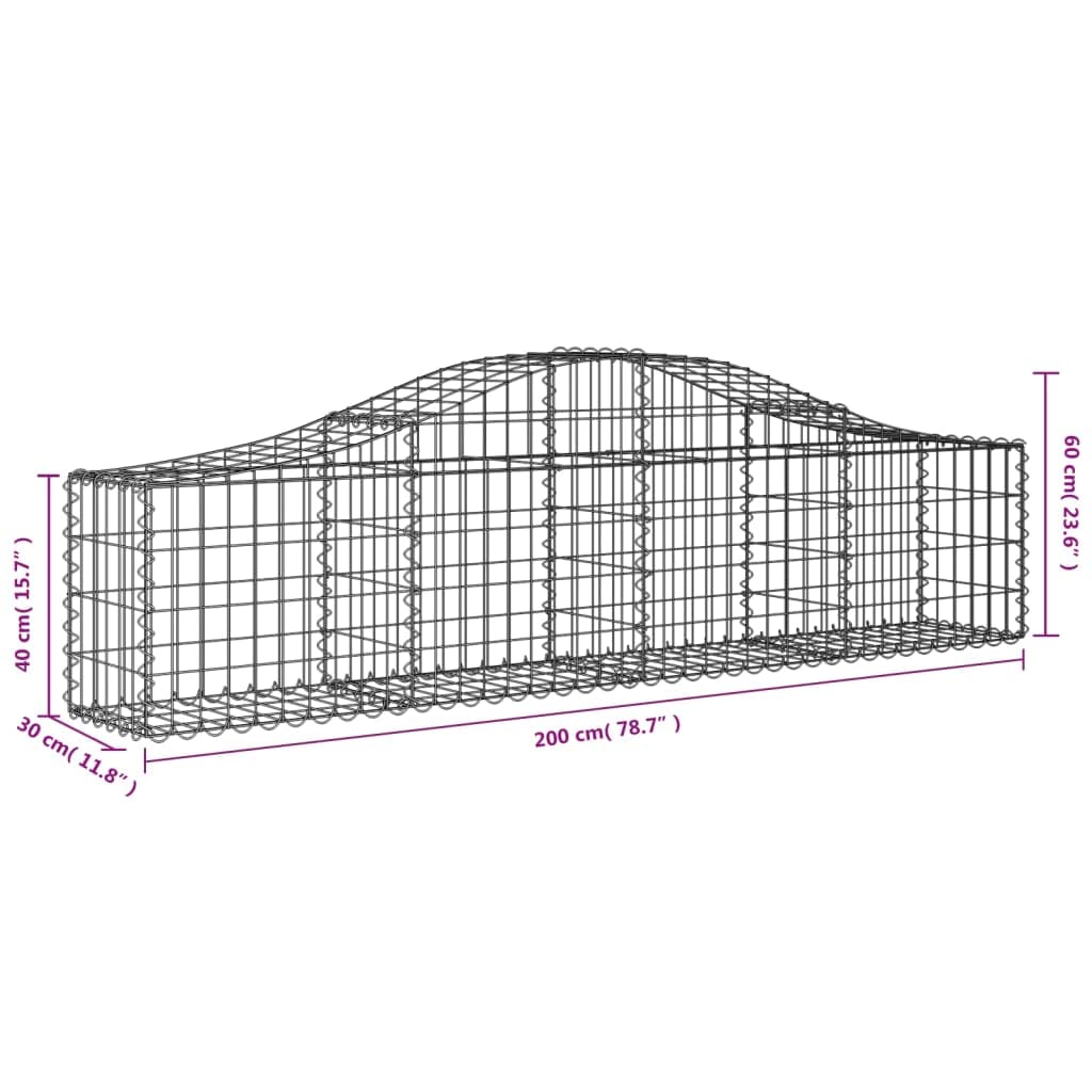 Gaviones con arco alto, 7 unidades, 200 x 30 x 40/60 cm, galvanizados | Cestas de alambre resistentes para piedras adecuadas para personalizar el jardín delantero, patio trasero o terraza.