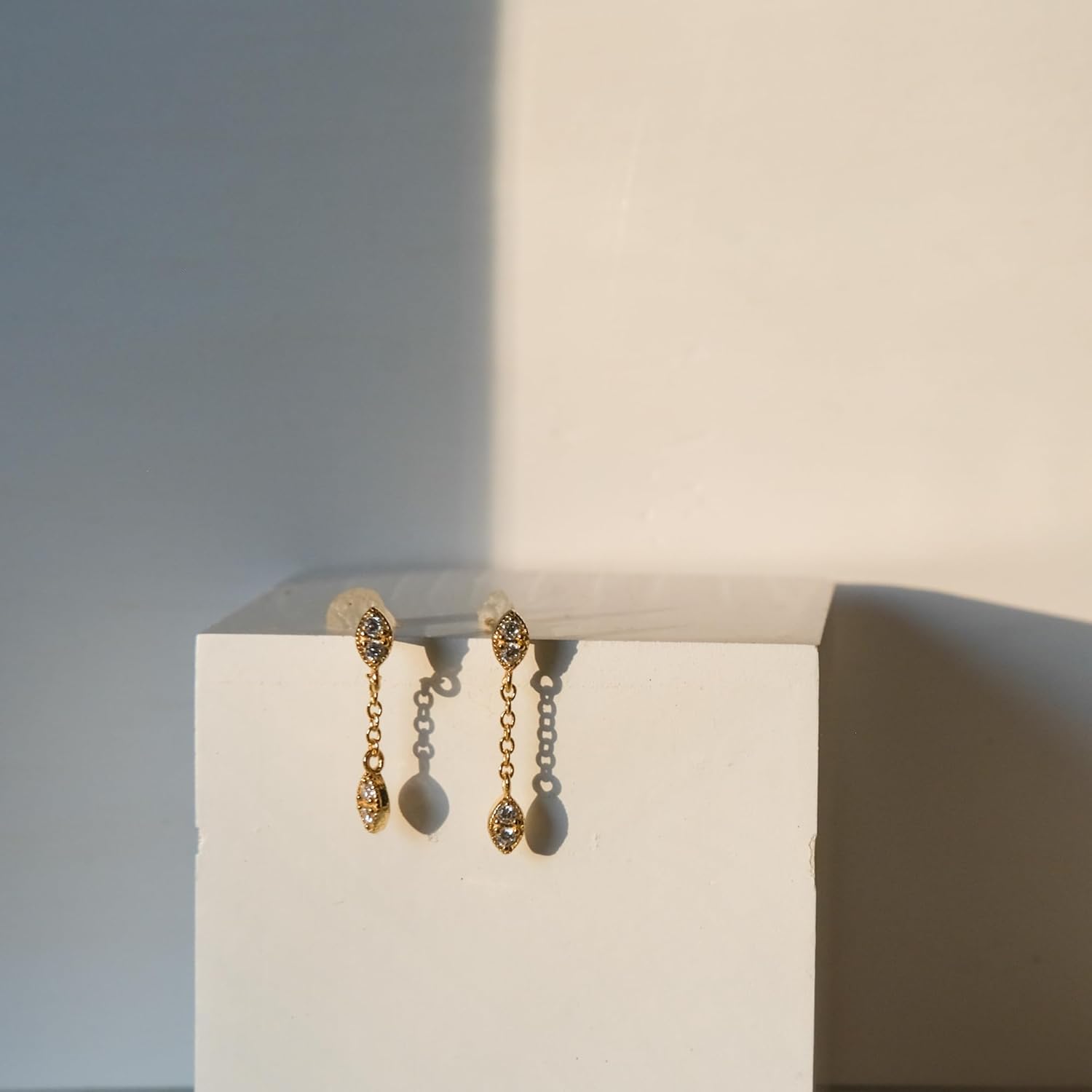 Marquise Gemstone Chain Drop Earrings | Marquise Charmed Huggies - Image 6