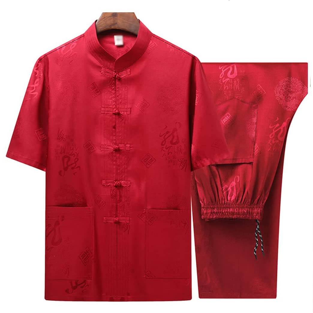 Arti Marziali Kung Fu Uniforme a Manica Corta Pantaloni Tange Abiti Cinesi Abiti Tradizionali Manica Lunga,Tai Chi Ala Chun Camicia da Allenamento Abbigliamento Red-XL