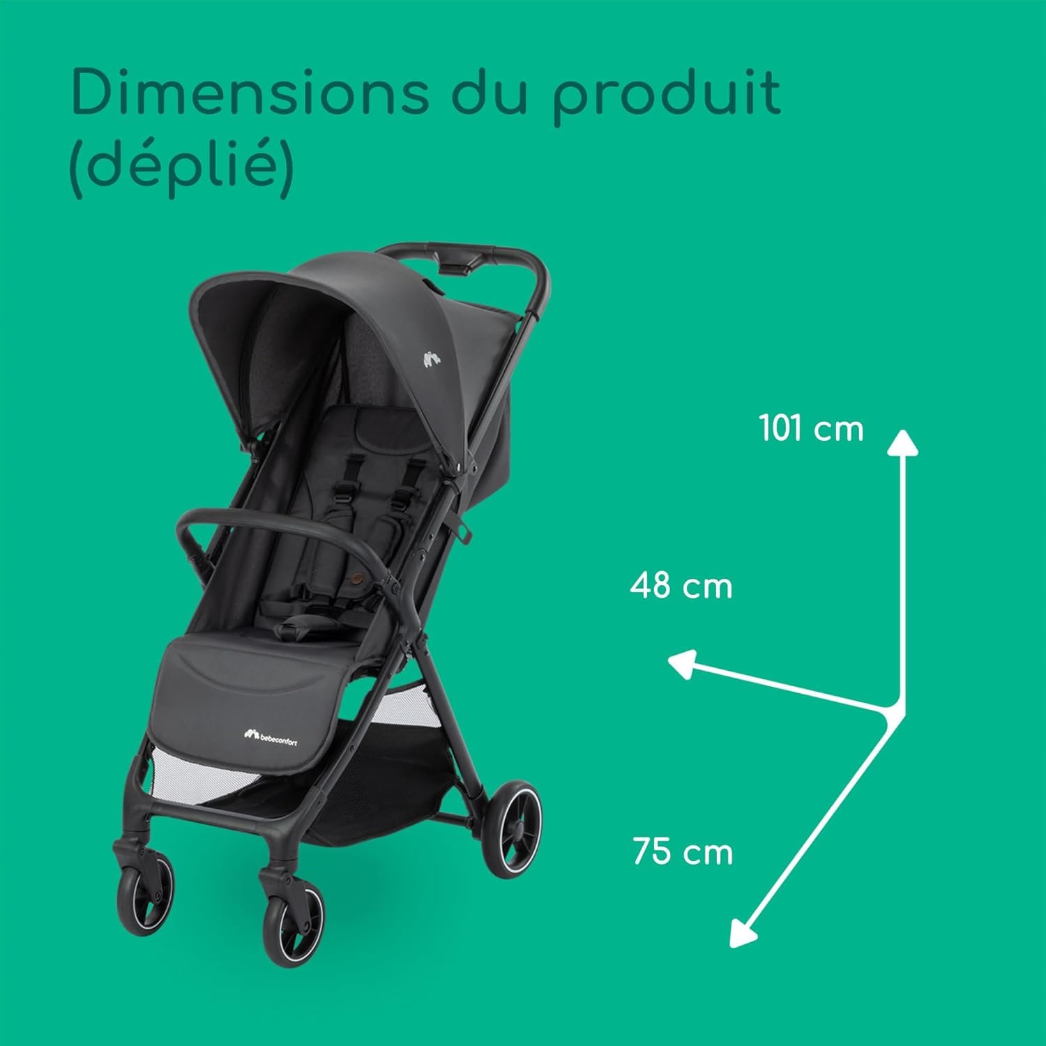 Bebeconfort Azur Poussette Canne Compacte 0-3 ans 15 kg Pliage Automatique Inclinaison Allongée Mineral Graphite