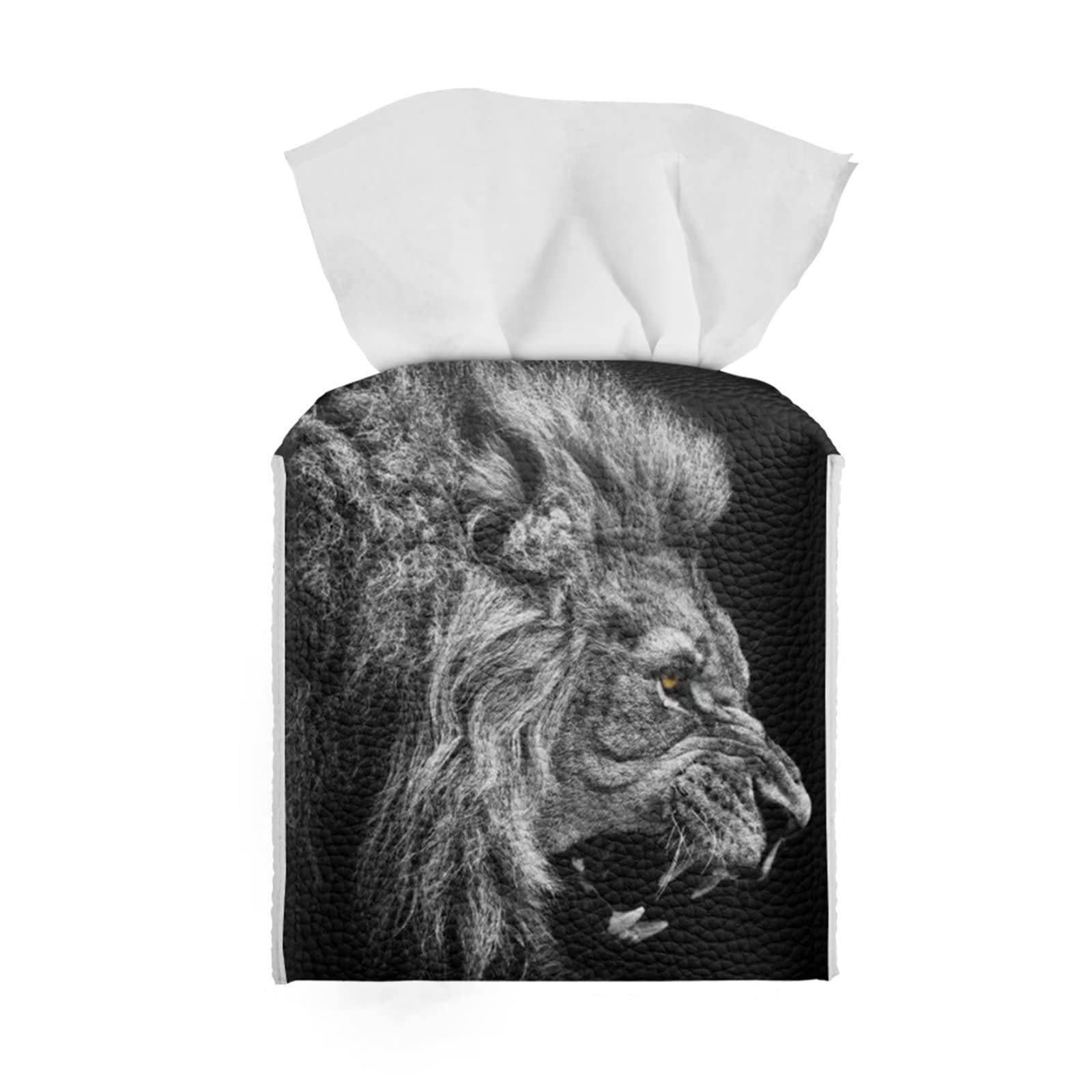 PzuqiuRoaring Lion Print Tissue Box Cover,Cool Animal Print Leather Tissue Box Holder Tissue Case Organizer for Bathroom Living Room