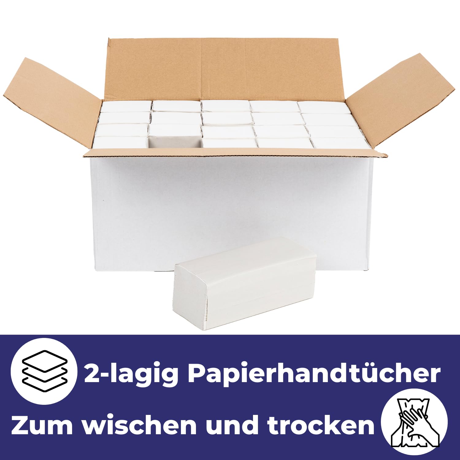 Asciugamani di Carta Piegati a V e ZZ, 2 Veli Bianchi, 6000 Fogli 25x21 cm, Carta Riciclata Ecologica, Super Assorbenti e Resistenti, per Dispenser Standard e Ufficio