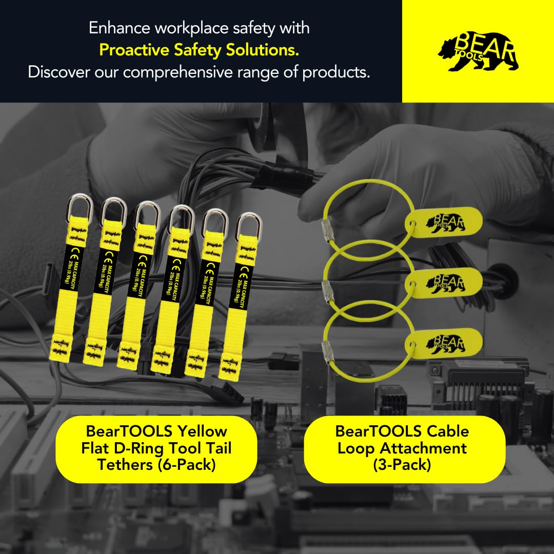 BearTOOLS Nowa żółta smycz bezpieczeństwa z karabińczykiem z blokadą zabezpieczającą z niewoli oczkiem, aluminiowa, uniwersalna regulowana pętla, ograniczenie wagi kropli 8 kg / 17,6 funta, ograniczenie upadku (5)