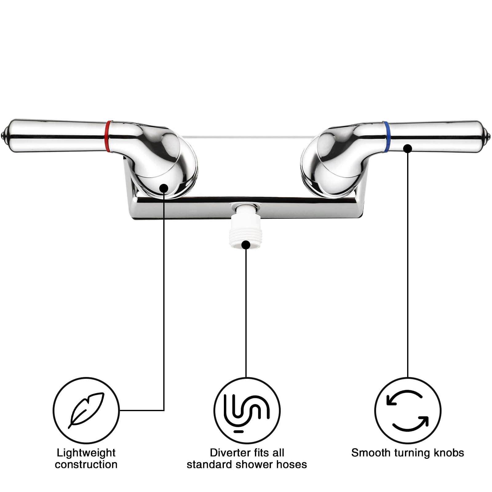 Válvula desviadora de grifo de ducha RV con control de agua fría y caliente, DF-SA100C-MB, llave de repuesto duradera para baños de caravana (cromo)