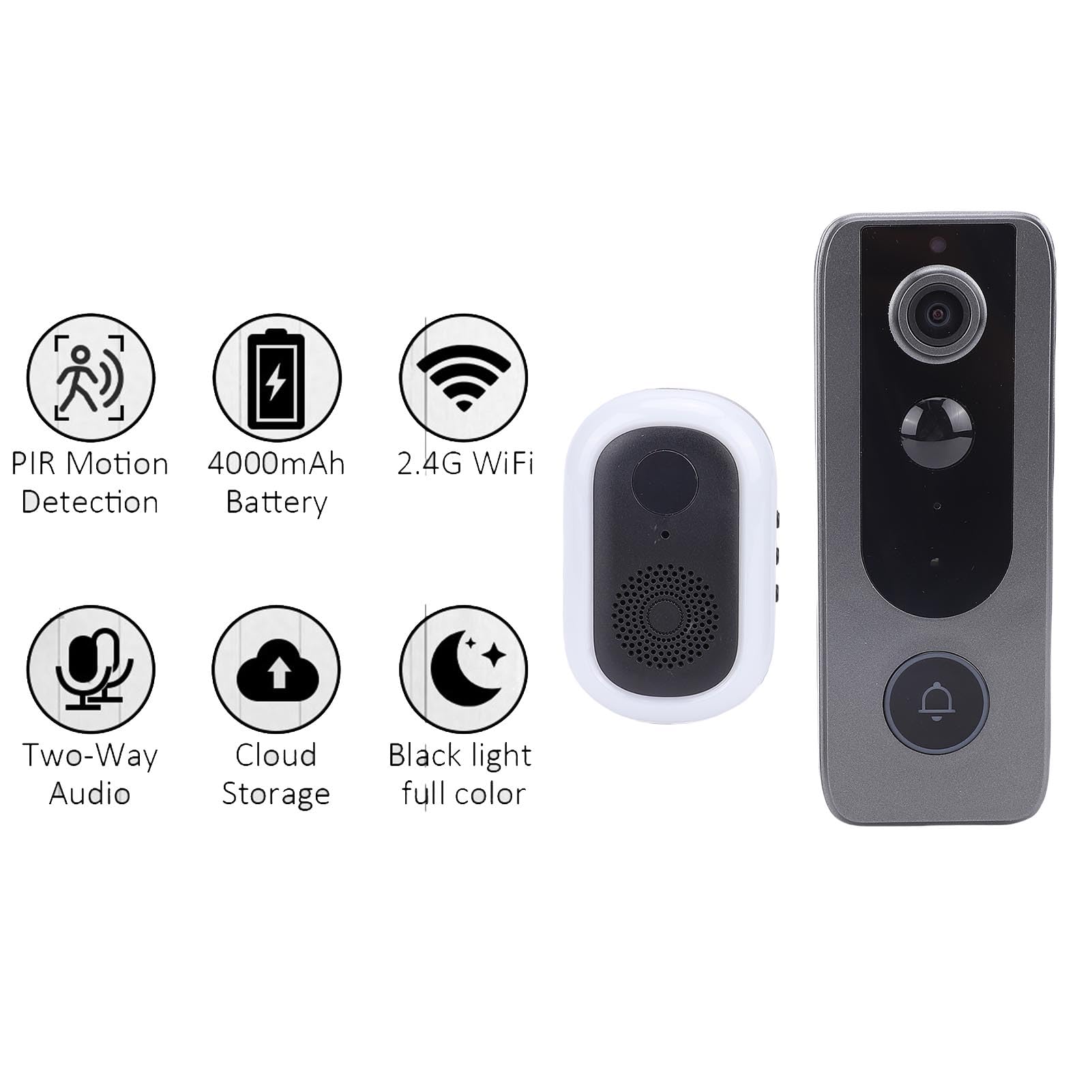 BuyWeek Timbre de Video Inalámbrico Timbre Inalámbrico con Cámara, 1280 x 720 de 2 Cables IP65 Impermeable para Doméstico