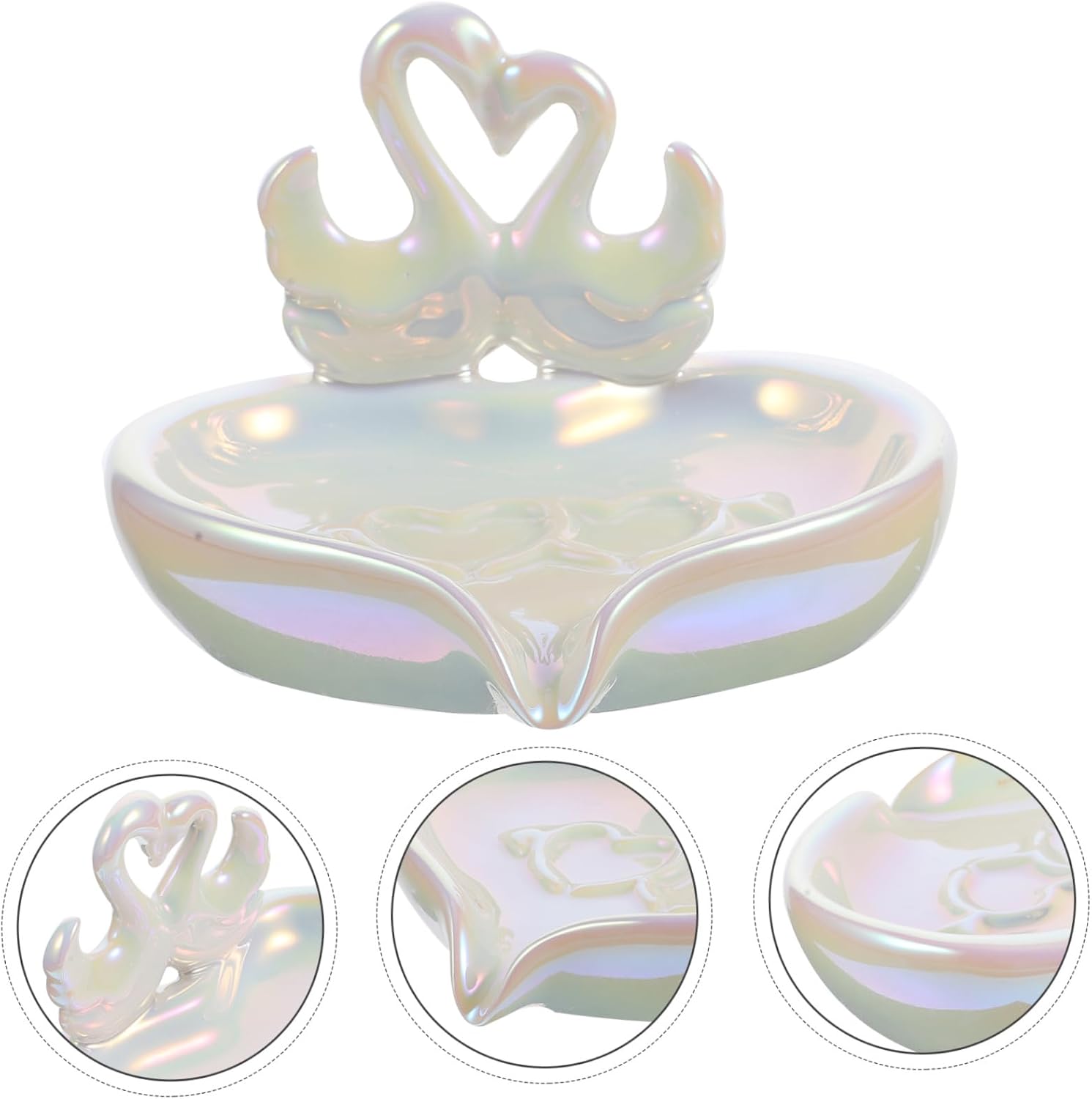 Amosfun Cute Swan Self-Draining Soap Dish White Ceramic Soap Holder for Bathroom Countertop Drainage for Couples