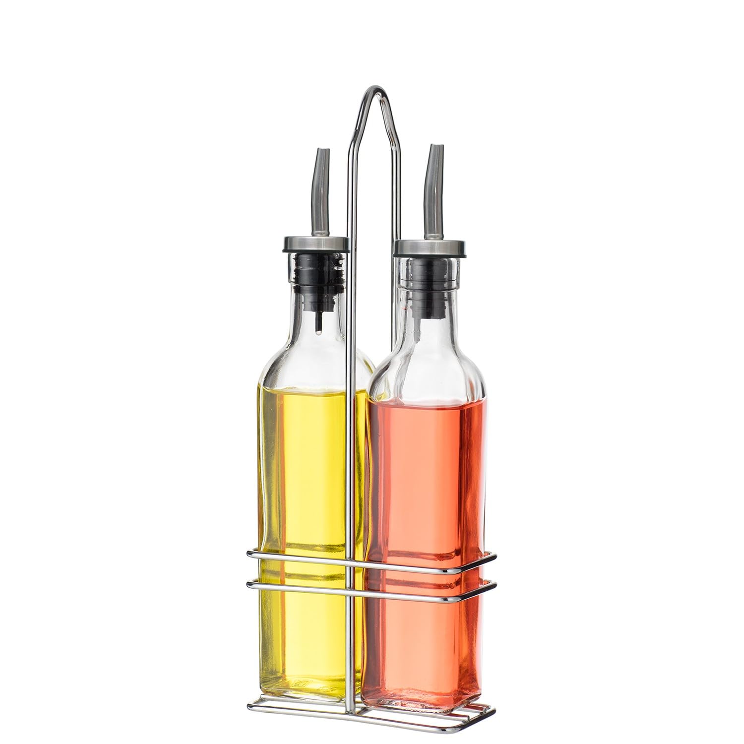 DRW Set de vinaigrier avec 2 pièces 250 ml en verre avec support en acier inoxydable transparent 6,5 x 12 x 30 cm