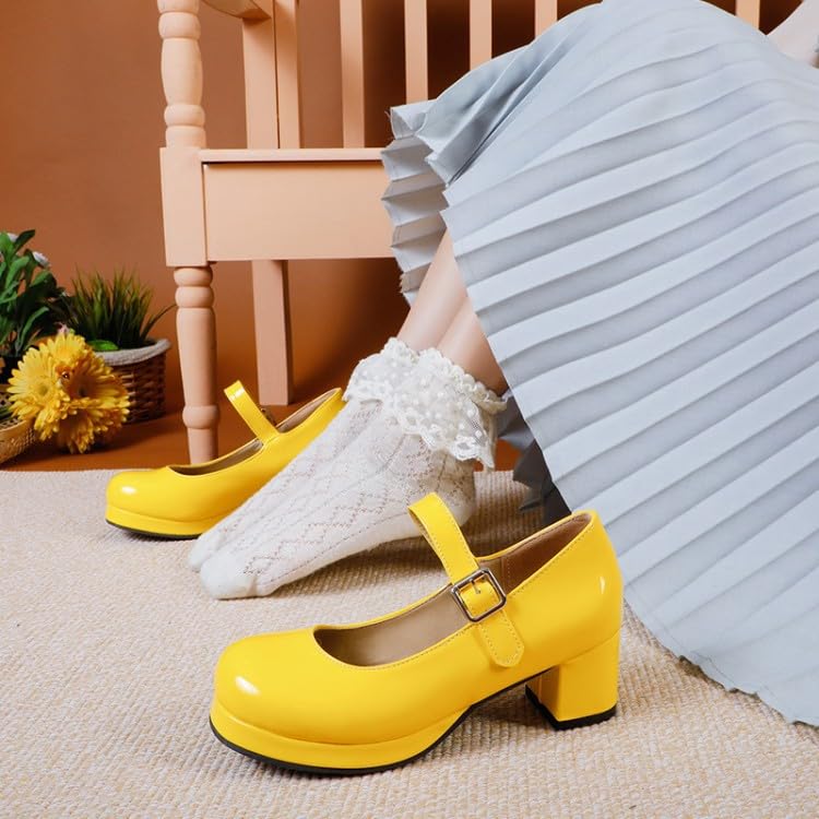ZQW Round Toe Mary Jane Pumps Shoes for Women Low Block Heel Patent Leather Cute Candy Colors Plus Wedding Cosplay Lolita Shoes2