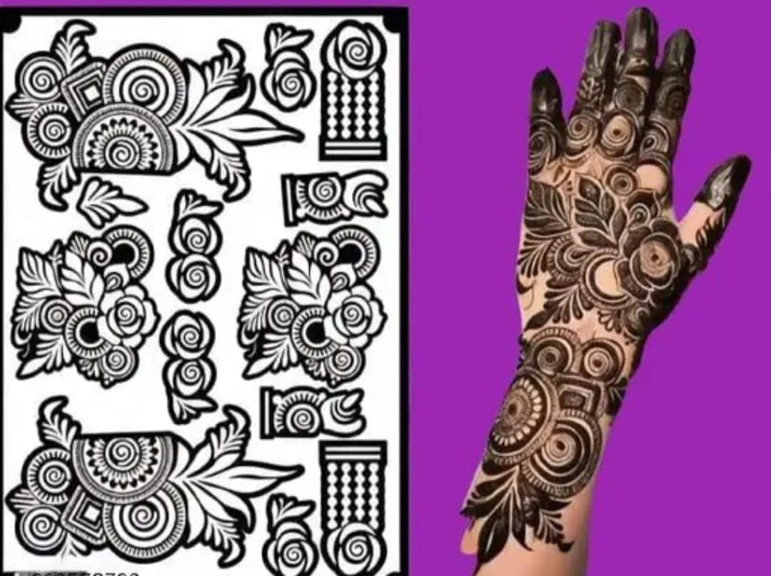 ROSH Fashions Full Hand Mehndi Stencil Design Full Hand Set | Henna Tattoo Stencil for Women, Girls and Kids | Easy to use in just 4 Steps | Mehandi Sticker-image-45