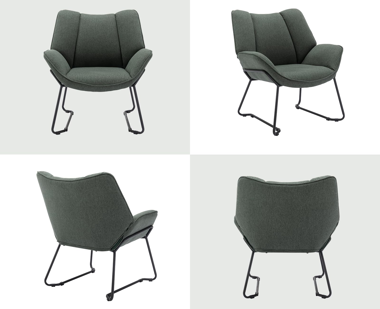 chairus Leinen Loungesessel für Wohnzimmer Balkon Modern Gepolstert Polsterstuhl Relaxsessel mit Metallbeinen (Grün)