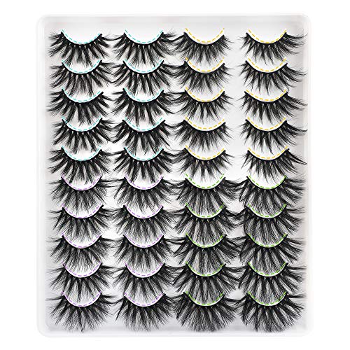JIMIRE 20 Pairs 20MM False Eyelashes 4 Styles Mixed Fake Lashes Fluffy Volume 3D Faux Mink Lashes Pack