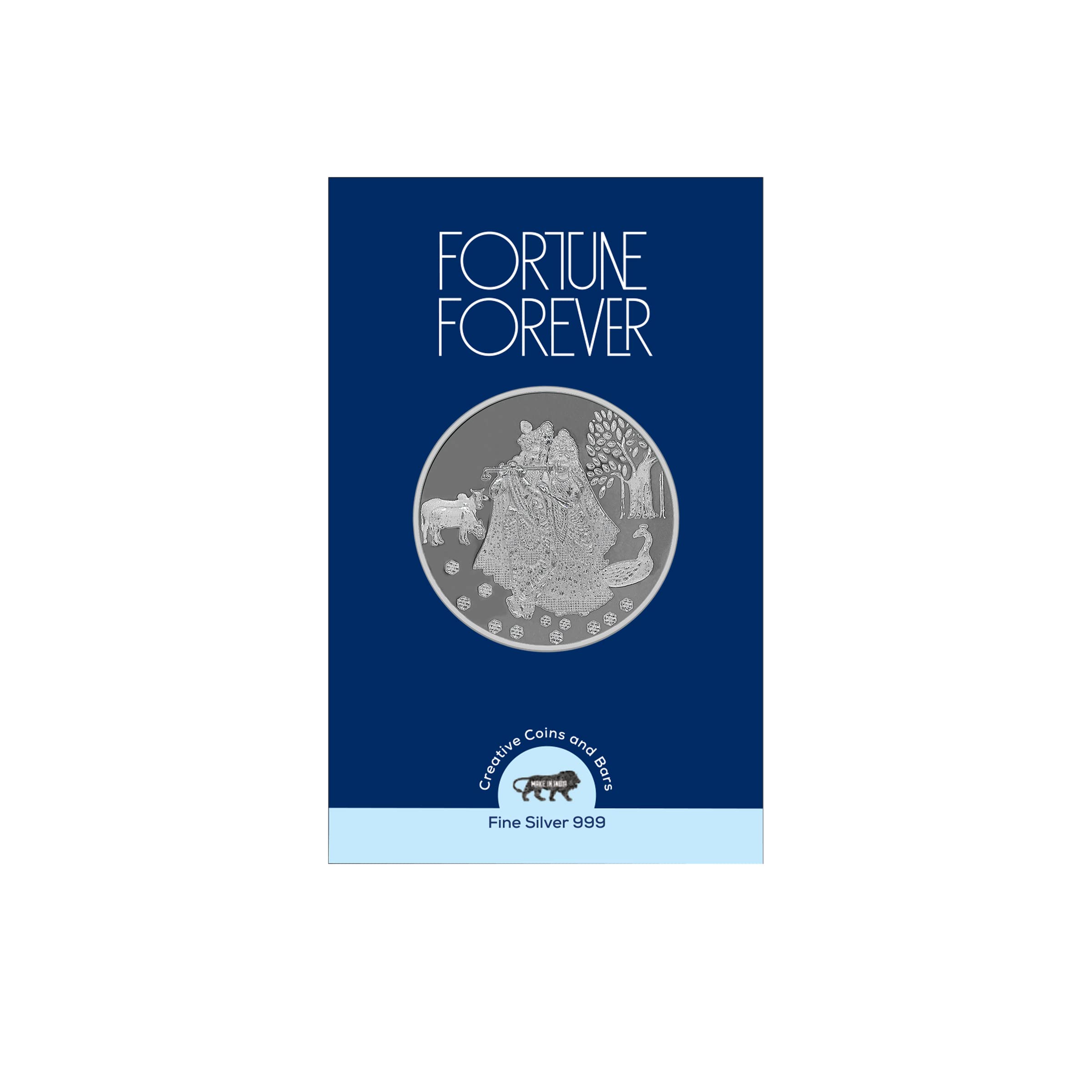 Fortune ForeverPure Silver Radha Krishna BIS Hallmarked Round Coin Chandi Sikka with Blister Card Perfect for Gifting Investment Diwali Dhanteras (999 Purity)