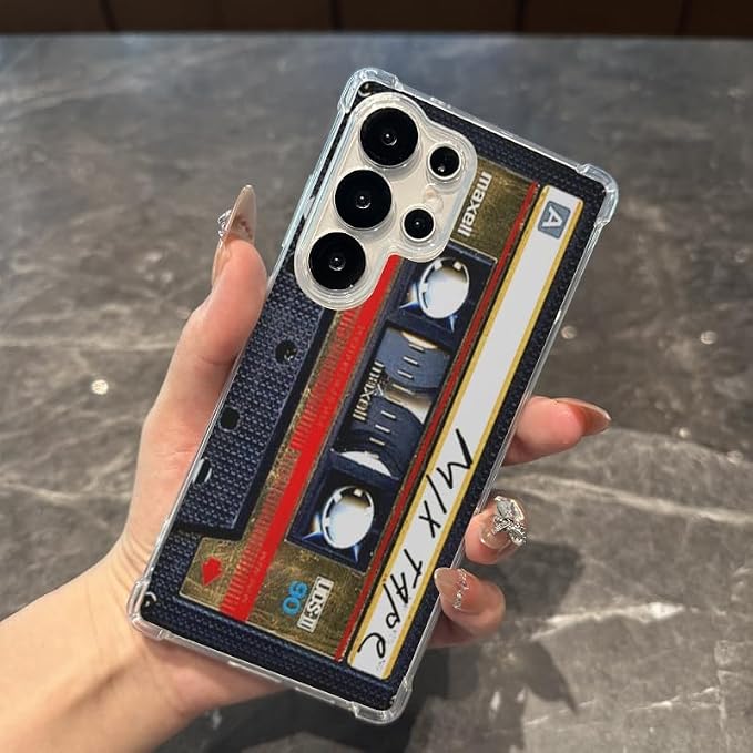 Compatible with S22 Ultra Case Music Cassette Tape Case,Clear Shockproof Slim TPU Protective Bumper Phone Case