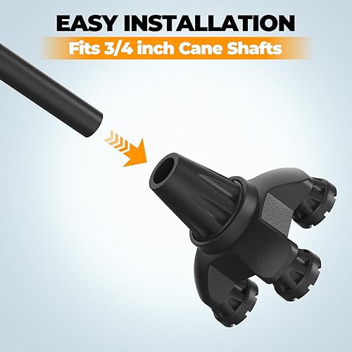 Miniatura 9 de Punta de bastón cuádruple mejorada base de goma de 4 puntas con placa reforzada de metal en la articulación del bastón, diseño antideslizante