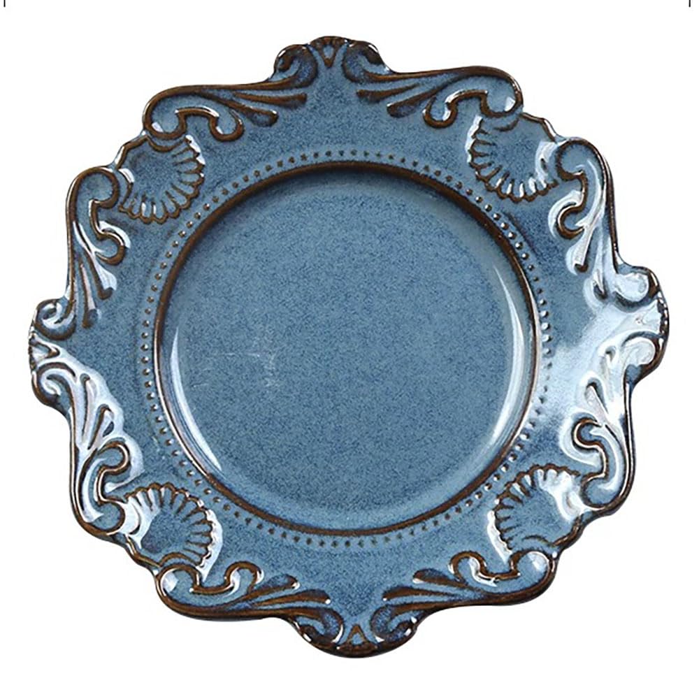 Vintage Decorative Charger Plate,Dark Embossed Plate, Relief Salad Plate,Baroque Plate, Retro Palace Dessert plate 8 inch / 10 inch (10 in)