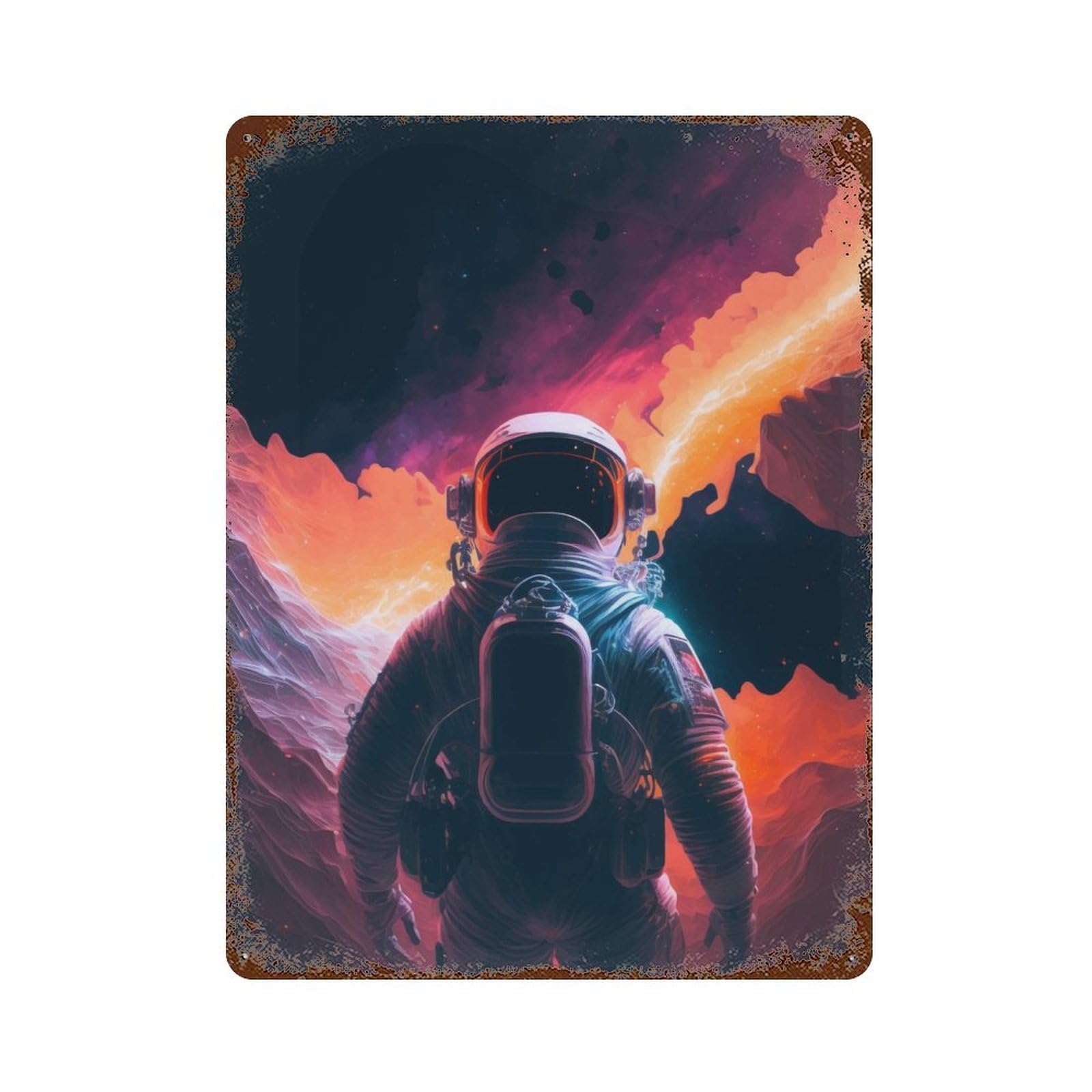 Space Astronaut Rusty Metal Tin Sign 15.7"x11.8", Ideal for Patio, Garden Room And Bar Decor