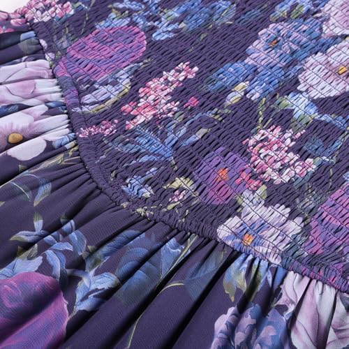 Image of Scarlet Darkness Floral Dress for Women Summer Puff Sleeve Square Neck A Line Flowy Wedding Guest Tea Party Dresses