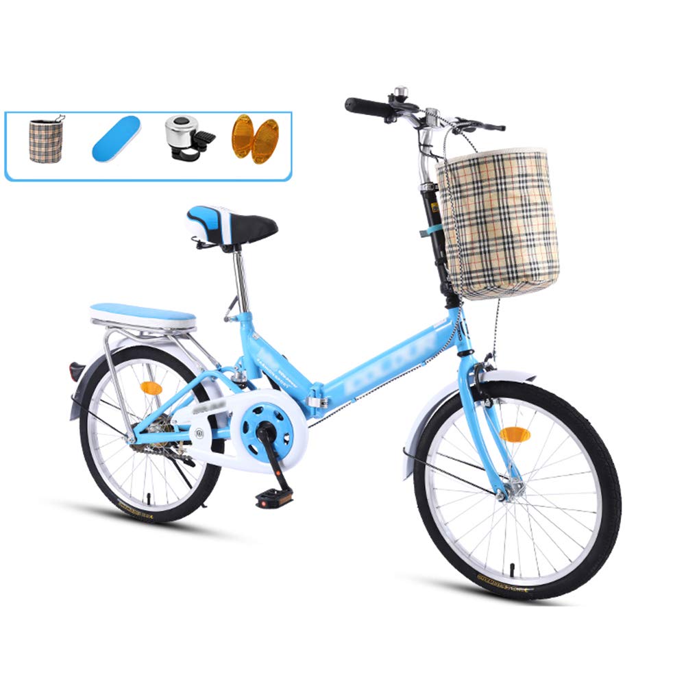 JHNEA 20 Zoll Faltrad Klapprad, Kohlenstoffstahlrahmen Fahrrad Klappfahrrad mit Komfortsattel Korb und Ständer Gepäckträger,Blue-B Sport & Freizeit