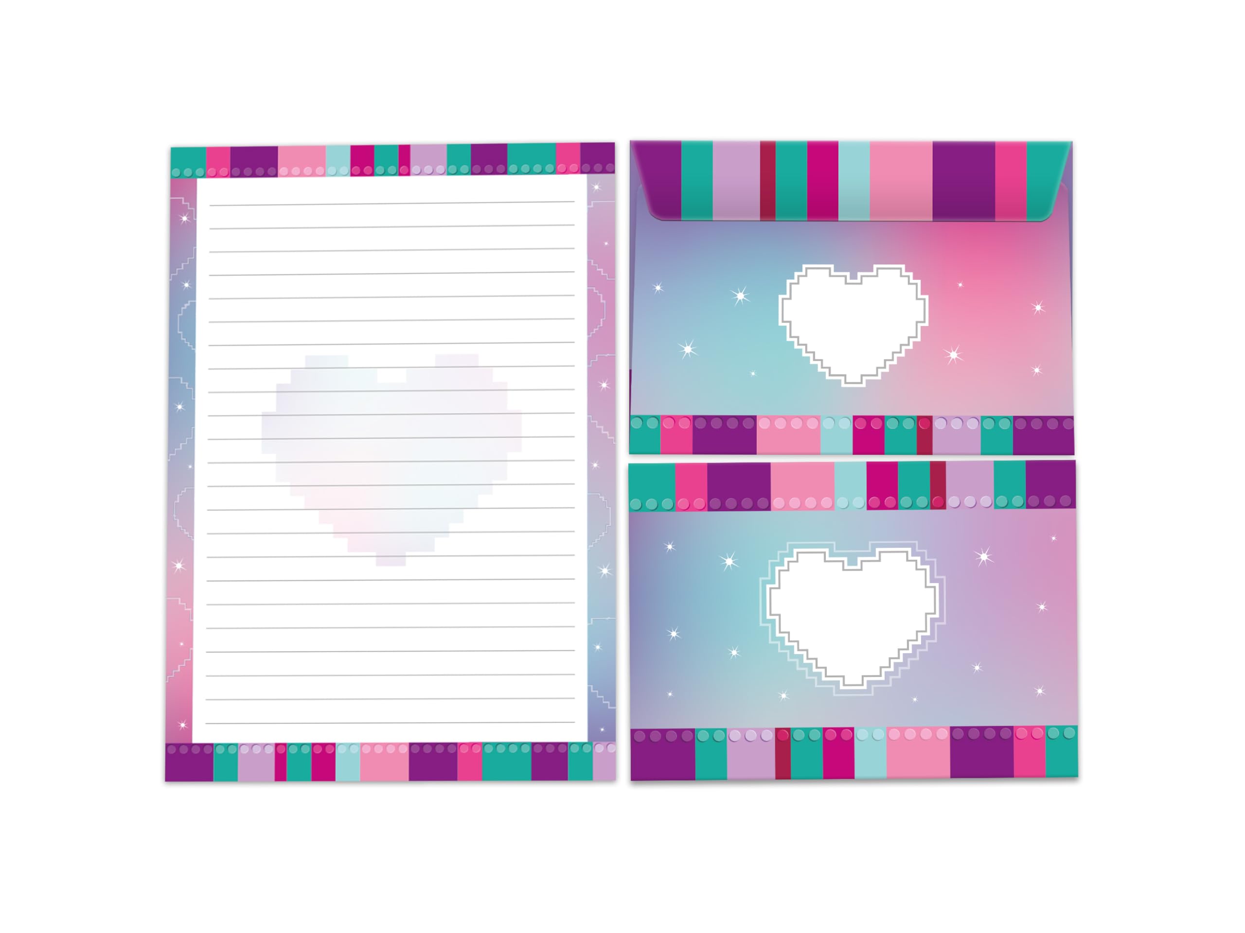Writing Paper Set Writing Pad Lined with Envelope for Girls Boys Children Adults Building Blocks Purple Pink Blue Turquoise (1 Pad A5 with 25 Sheets + 15 Matching Printed Envelopes) โ image 1