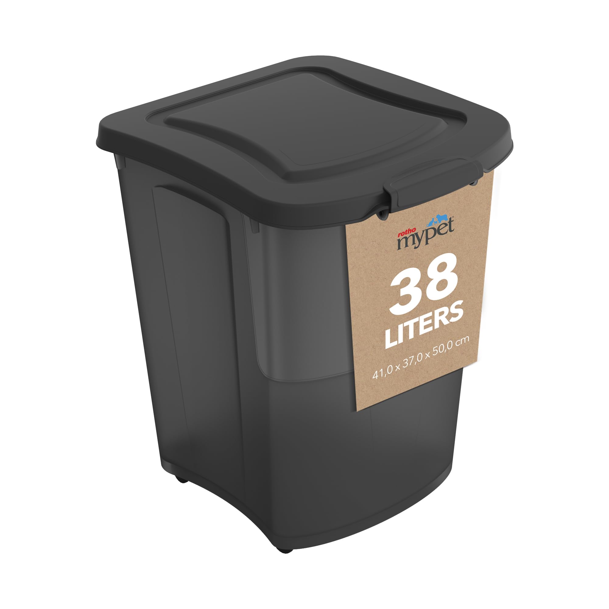 Rotho Archie Tierfutterbehälter Deckel, lebensmittelechter Kunststoff (PP) BPA-frei, schwarz transparent, 38l, (41 x 37 x 50 cm)
