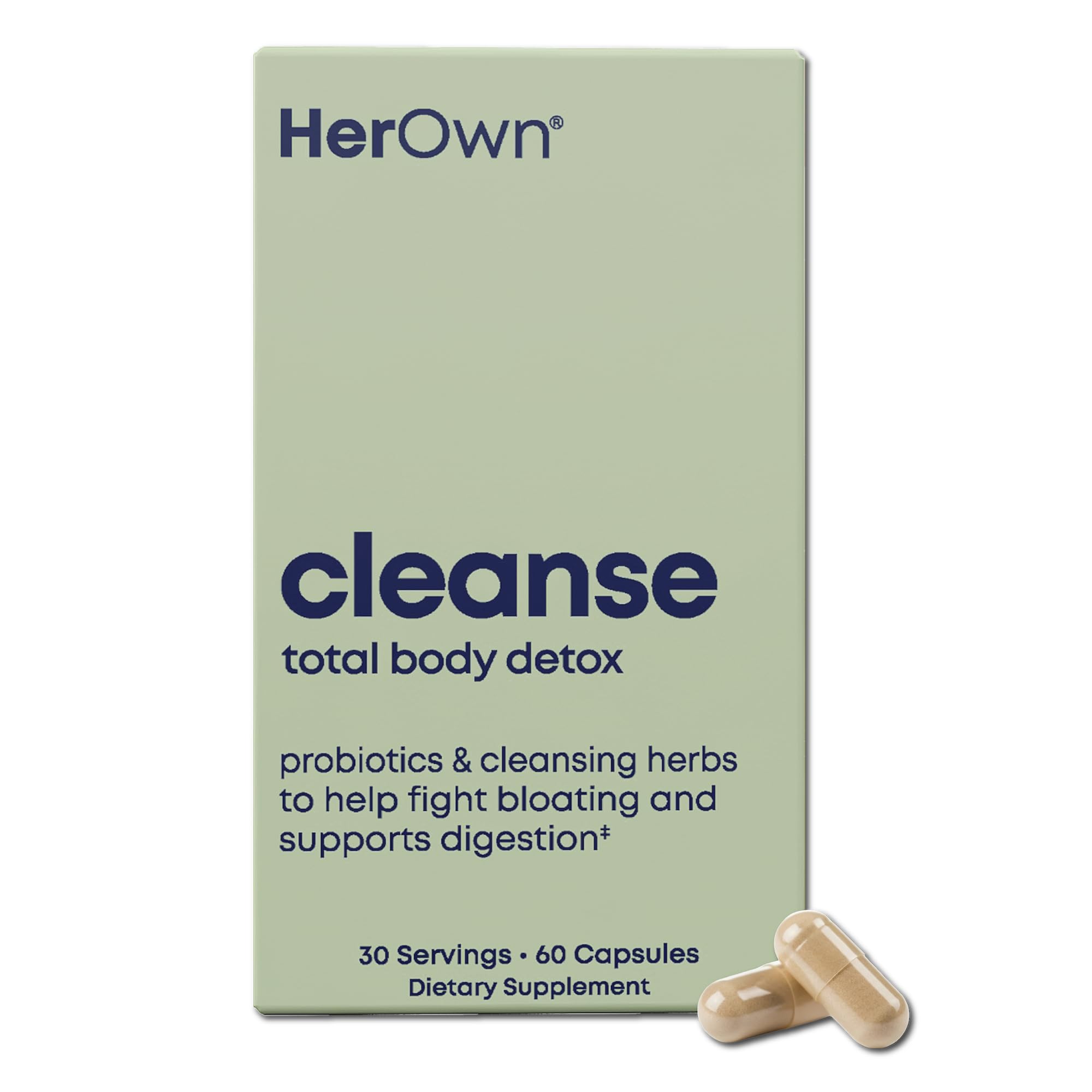 her own Cleanse, Gentle Detox, Supports Healthy Gut, Ocean Algae Cleanse, Prebiotic/Probiotic Blend, Cleansing Herbal Blend, Gluten and Soy Free, Vegan, 60 Capsules, 30 Servings, Multicolor