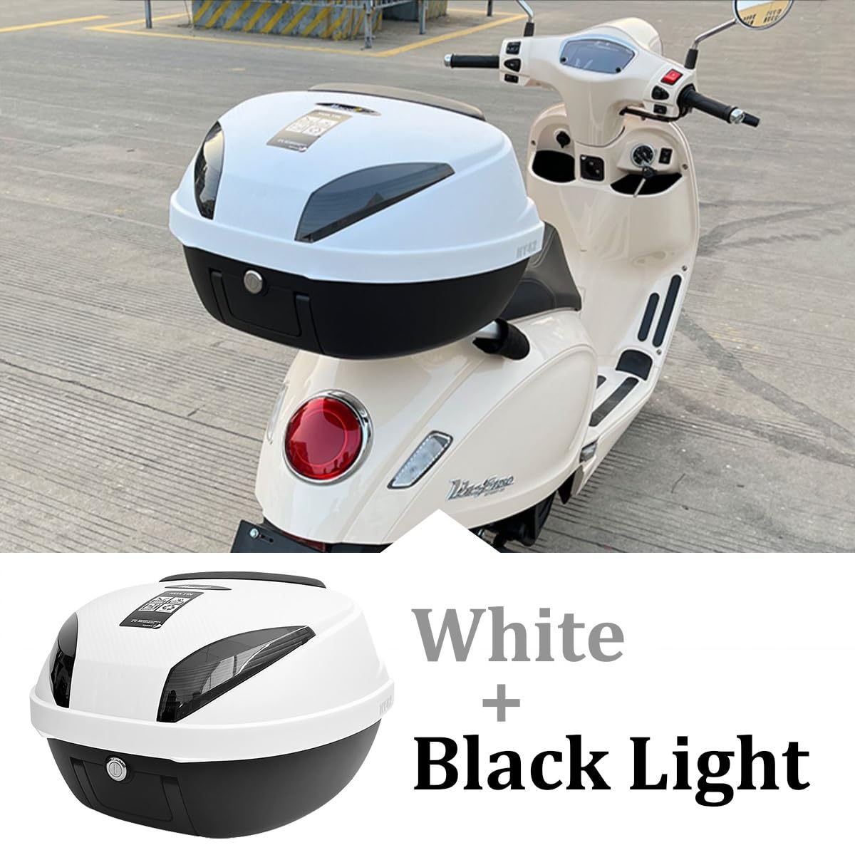Motorradkoffer Top case Motorrad Tour Heckbox Kofferraum 42L Koffer,Scooter Kunststoffkoffer für Helmgepäck,wasserdichte Motorrad Top case abschließbar mit Rückenlehne,Platte - Weiß(Schwarz)