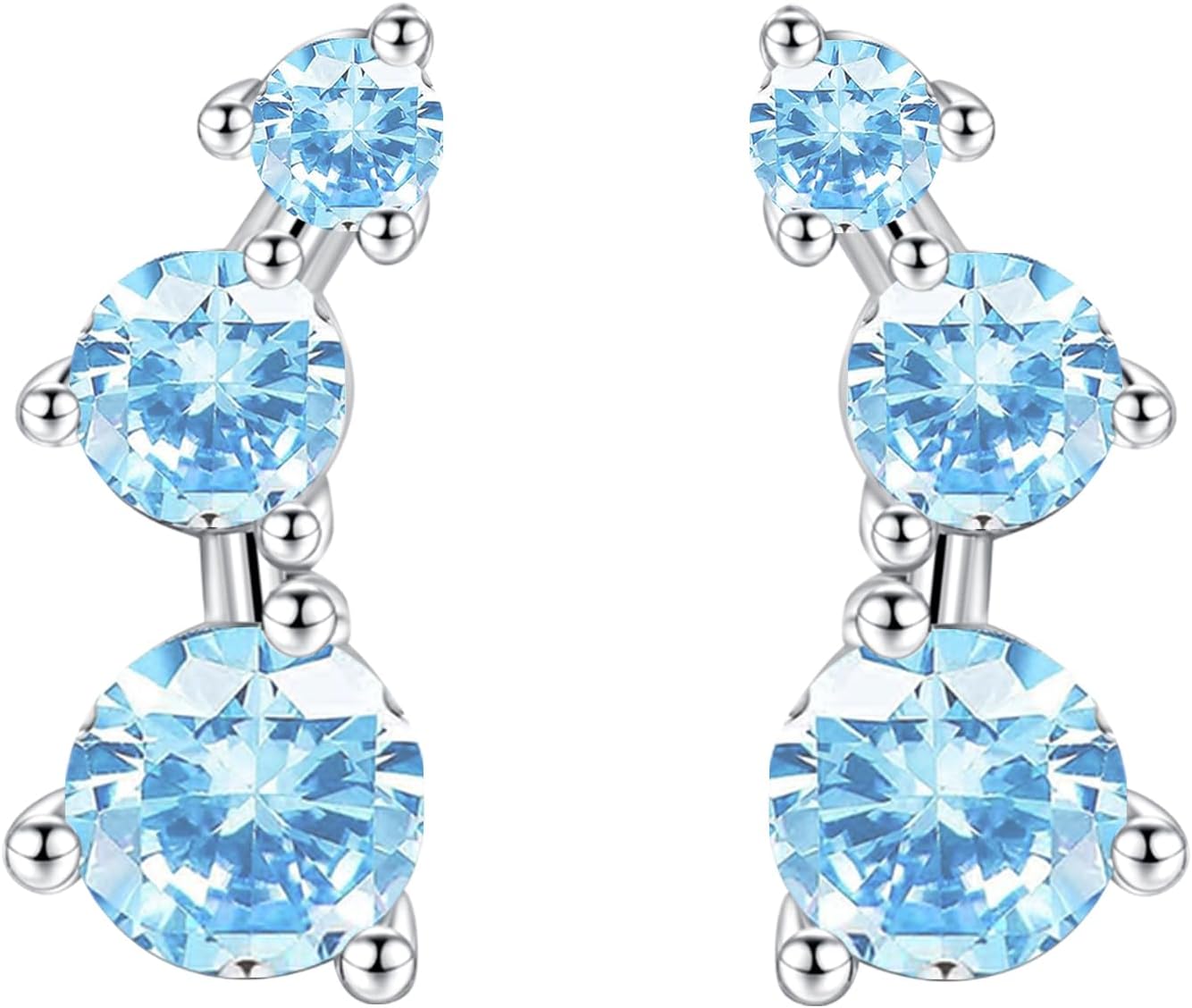 JOPLYSterling Silver Stud Earrings for Women, Hypoallergenic Cubic Zirconia Curve Climber CZ Cluster Cartilage Earring Upper Ear Helix Piercing Tragus Studs for Girls Gifts