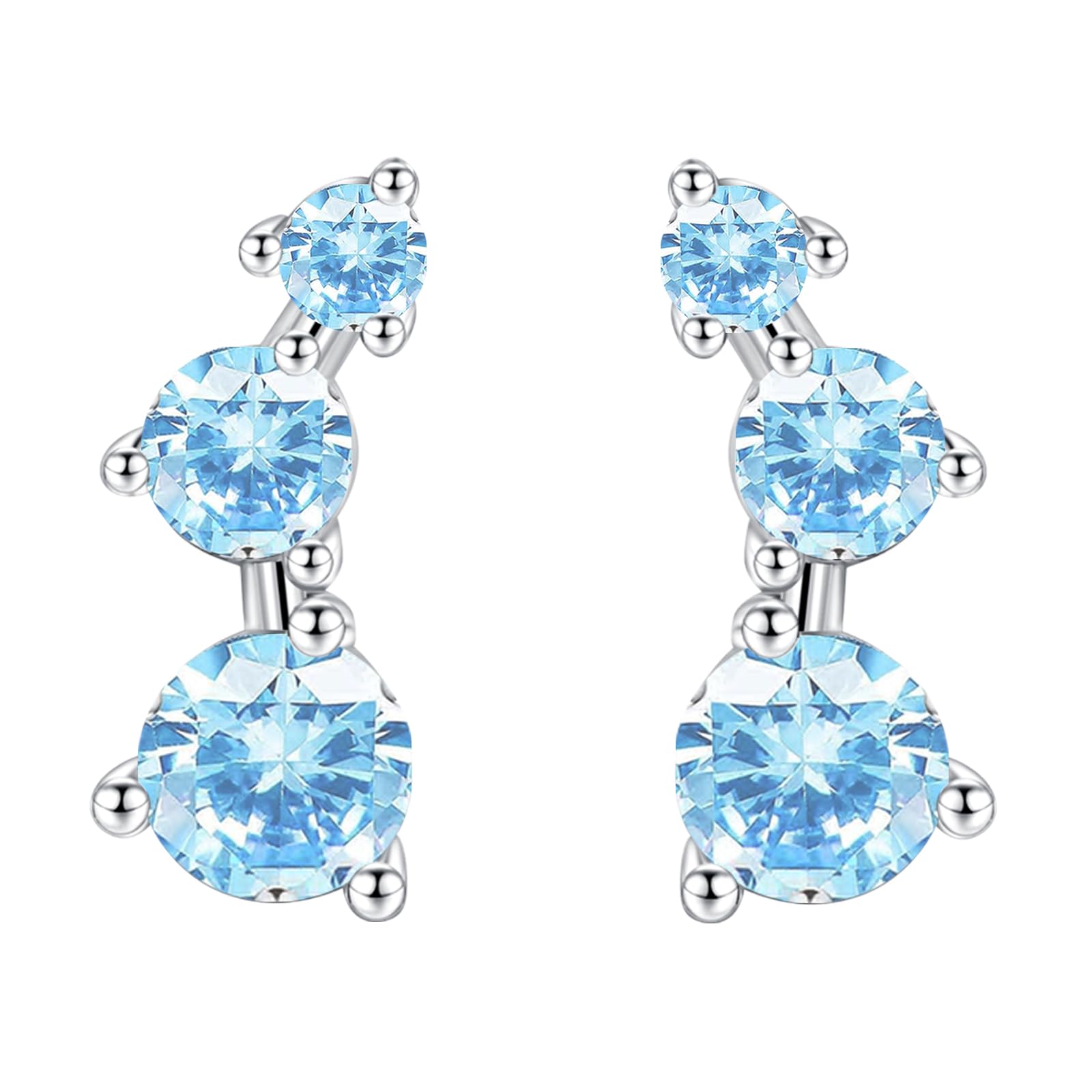 JOPLYSterling Silver Stud Earrings for Women, Hypoallergenic Cubic Zirconia Curve Climber CZ Cluster Cartilage Earring Upper Ear Helix Piercing Tragus Studs for Girls Gifts