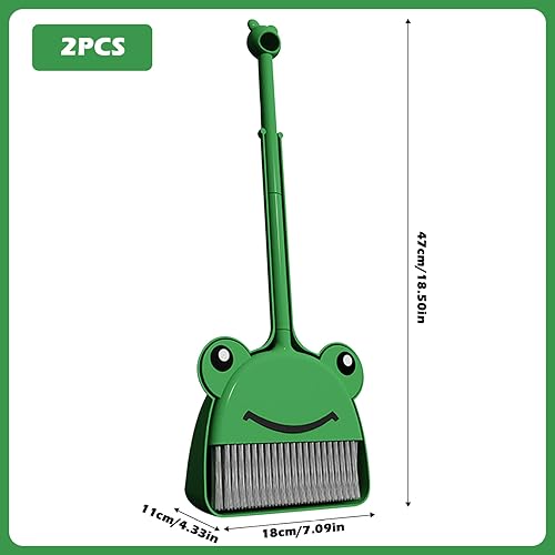 Miniatura 5 de Juego de escoba y recogedor para niños, bonito patrón de rana de dibujos animados, escoba para niños, sin olor, para colgar, mango suave, lavable,