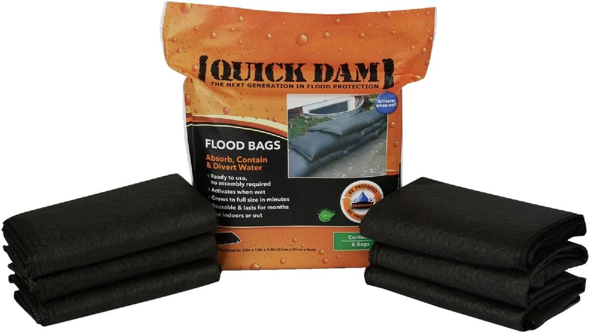 Pack of 6 Quick Dam Sandless Sand Bags 600mm Self Inflating No Sand Required! by Quick Dam