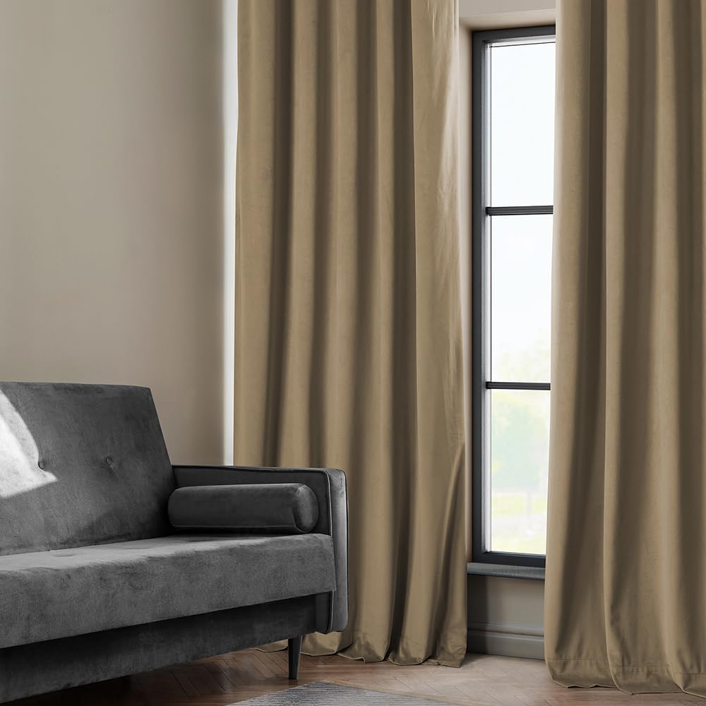 HPD Half Price Drapes Heritage Plush Velvet Curtains 96 Inches Long Room Darkening Curtains for Bedroom & Living Room 50W x 96L, (1 Panel), Museum Taupe - Image 4