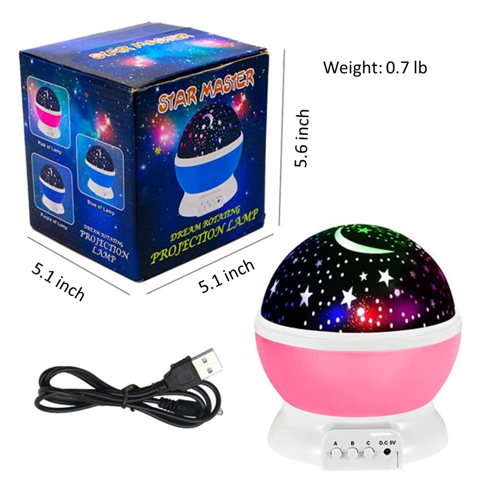 KD Star Night Light Projector, Star Master, 12 Color Changing Modes with USB Cable, Rotating Moon and Star Projector, for Bedroom, Sleepover Party Décor, Birthday Gift (Pink)