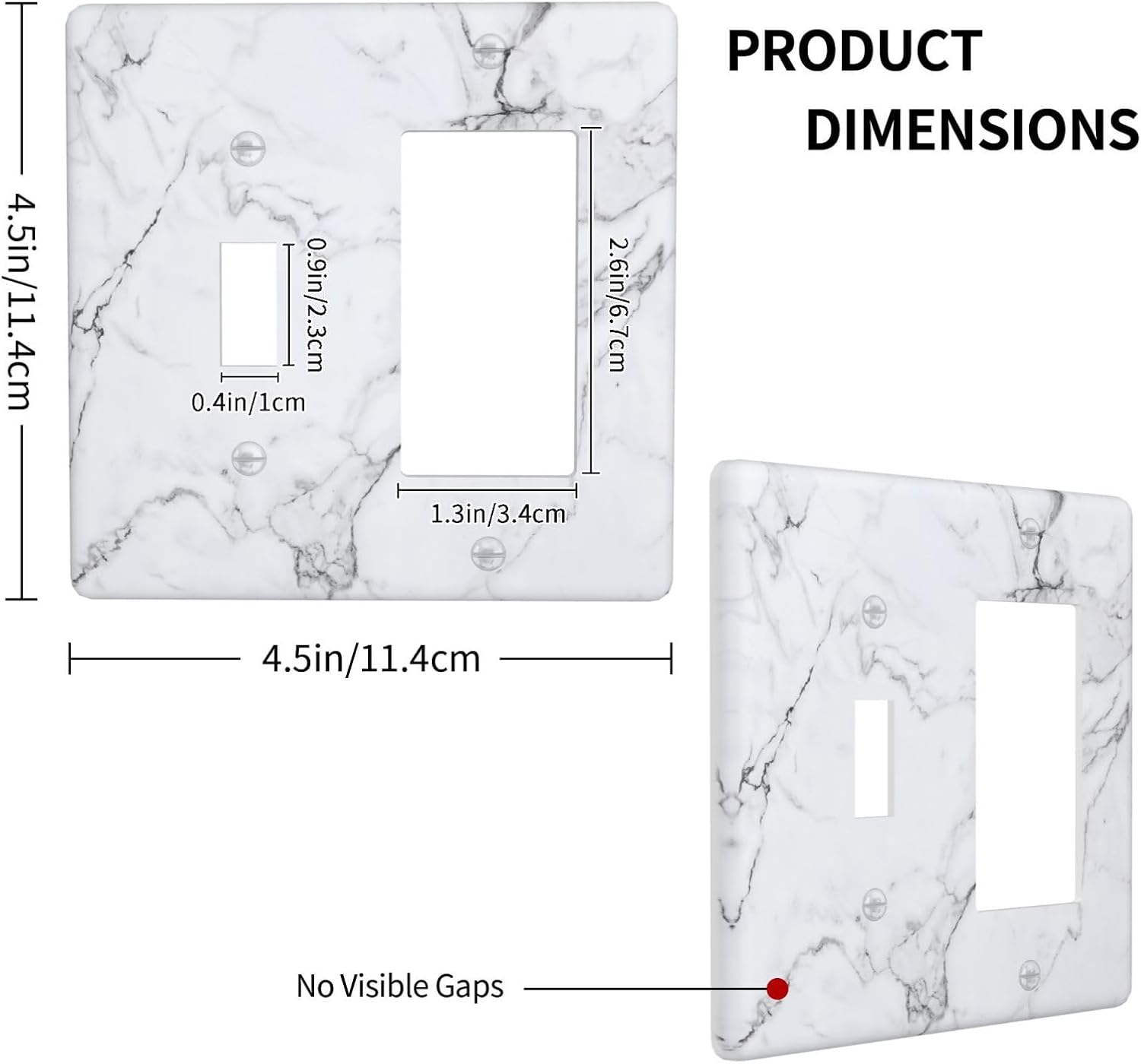 Grey Marble Light Switch Cover Decorative Whtie Gray 2 Gang Toggle Rocker Combo Wall Plate Switchpalte Electrical Faceplate for Bathroom Bedroom Kitchen 4.5" x 4.5"