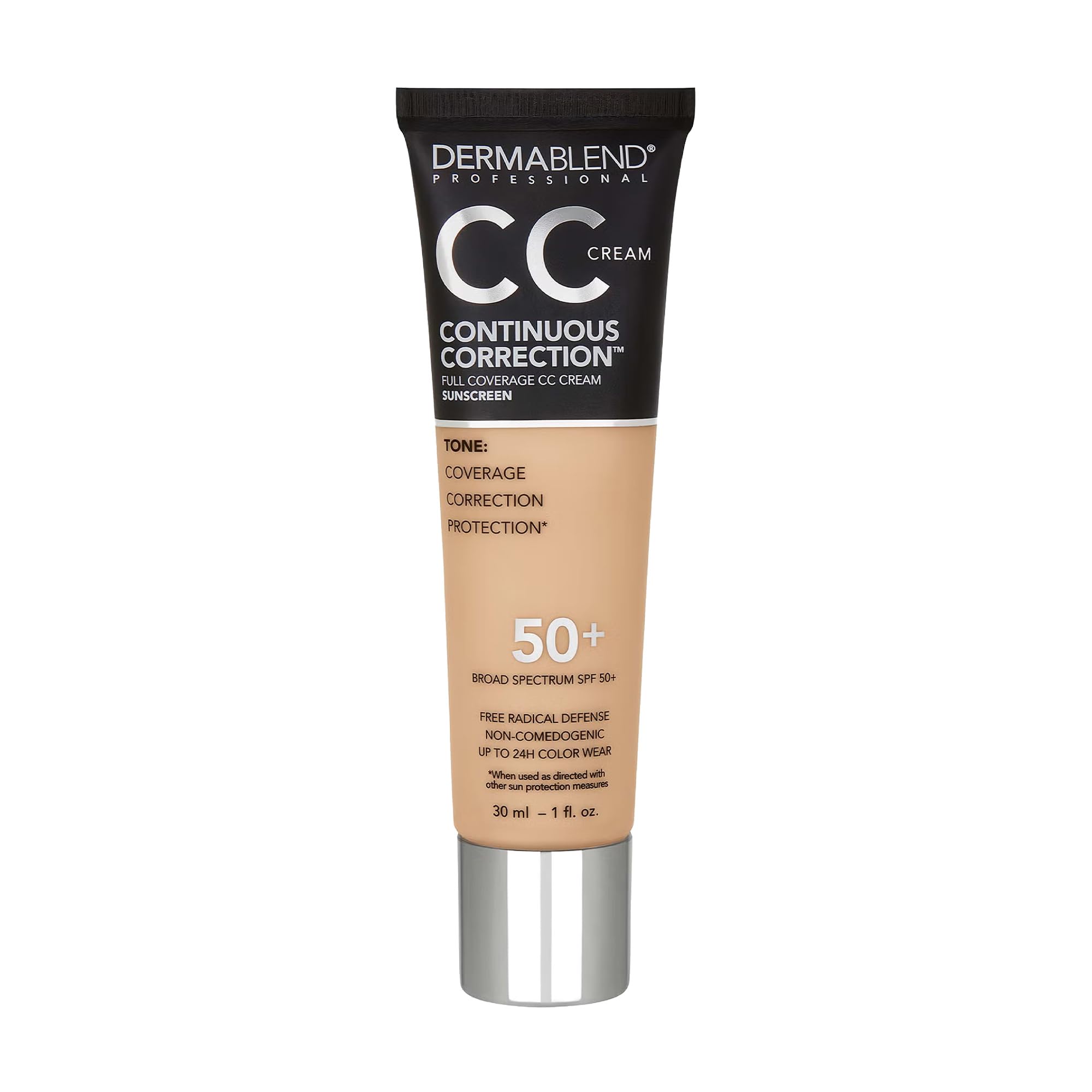 Dermablend Continuous Correction Tone-Evening CC Cream Foundation SPF 50+, Full Coverage Foundation Makeup & Color Corrector, Oil-Free