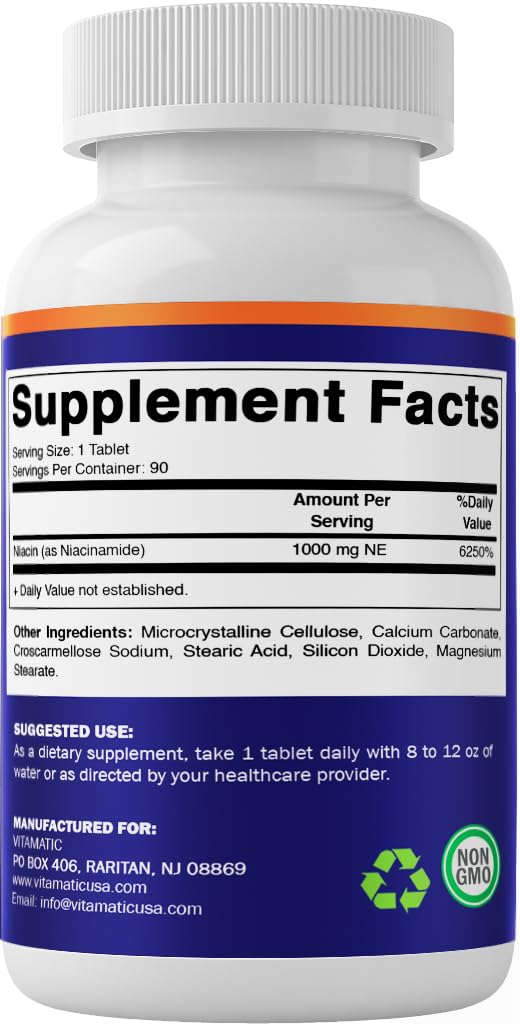 Vitamatic Niacinamide 1000 mg 90 Tablets - Flush Free Vitamin B3 - Supports Energy Production — Amazon image 7