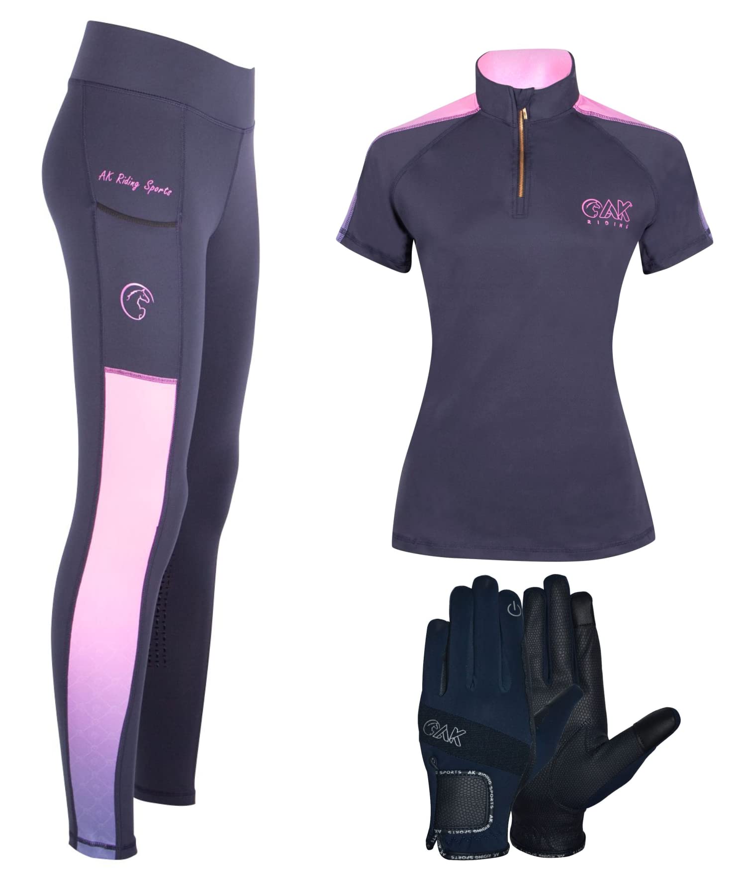 AK Rainbow Pull on High Waisted Breathable Horse Riding Tights/Leggings/Breeches with Full seat Silicon Grip AKRS 6058