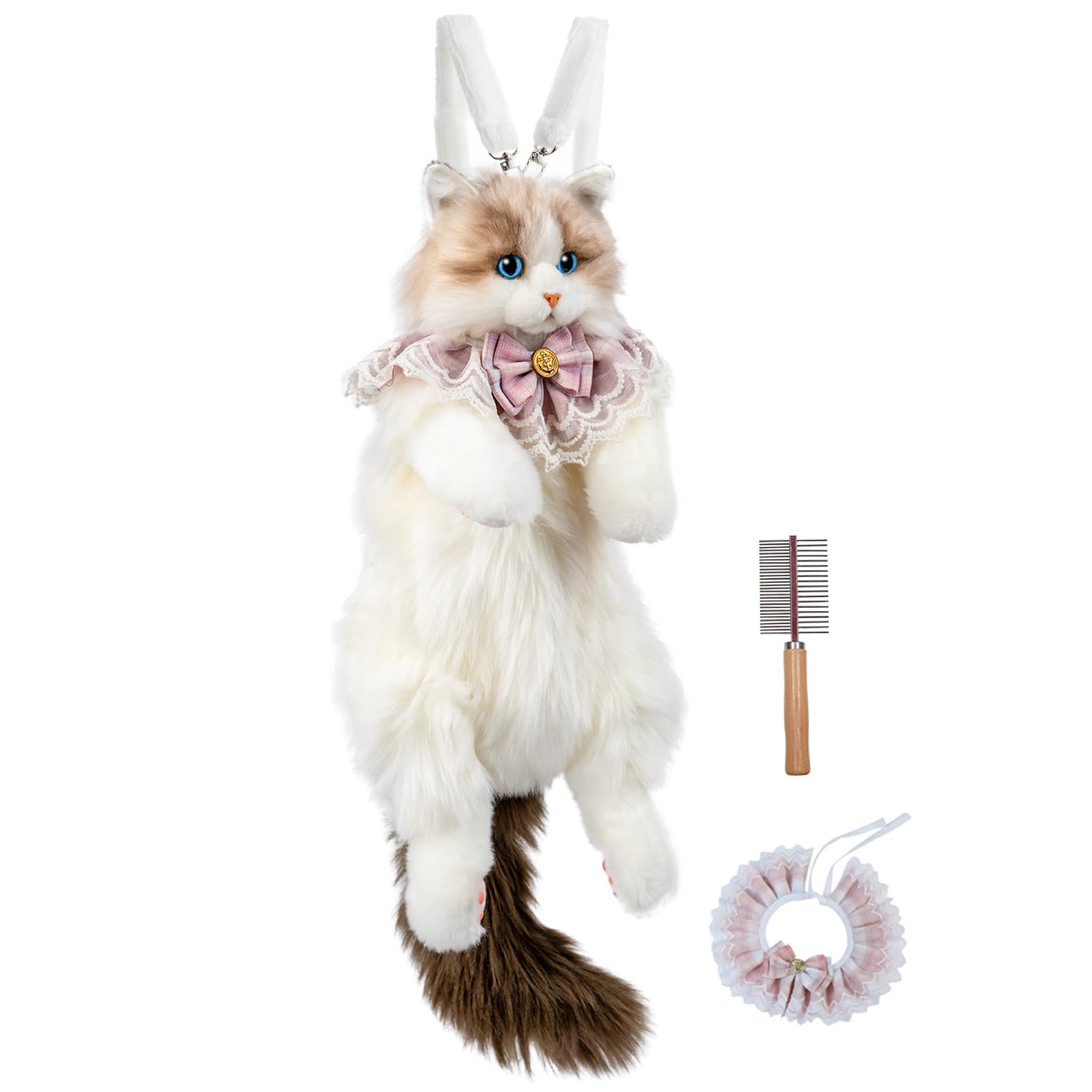 Stuffed Realistic Cat Plush Backpack, Cute and Soft Cat Shaped Backpack with Detachable Straps, Enough Room to Hold Keys, Wallet & Cosmetics, Gifts for Girls & Women