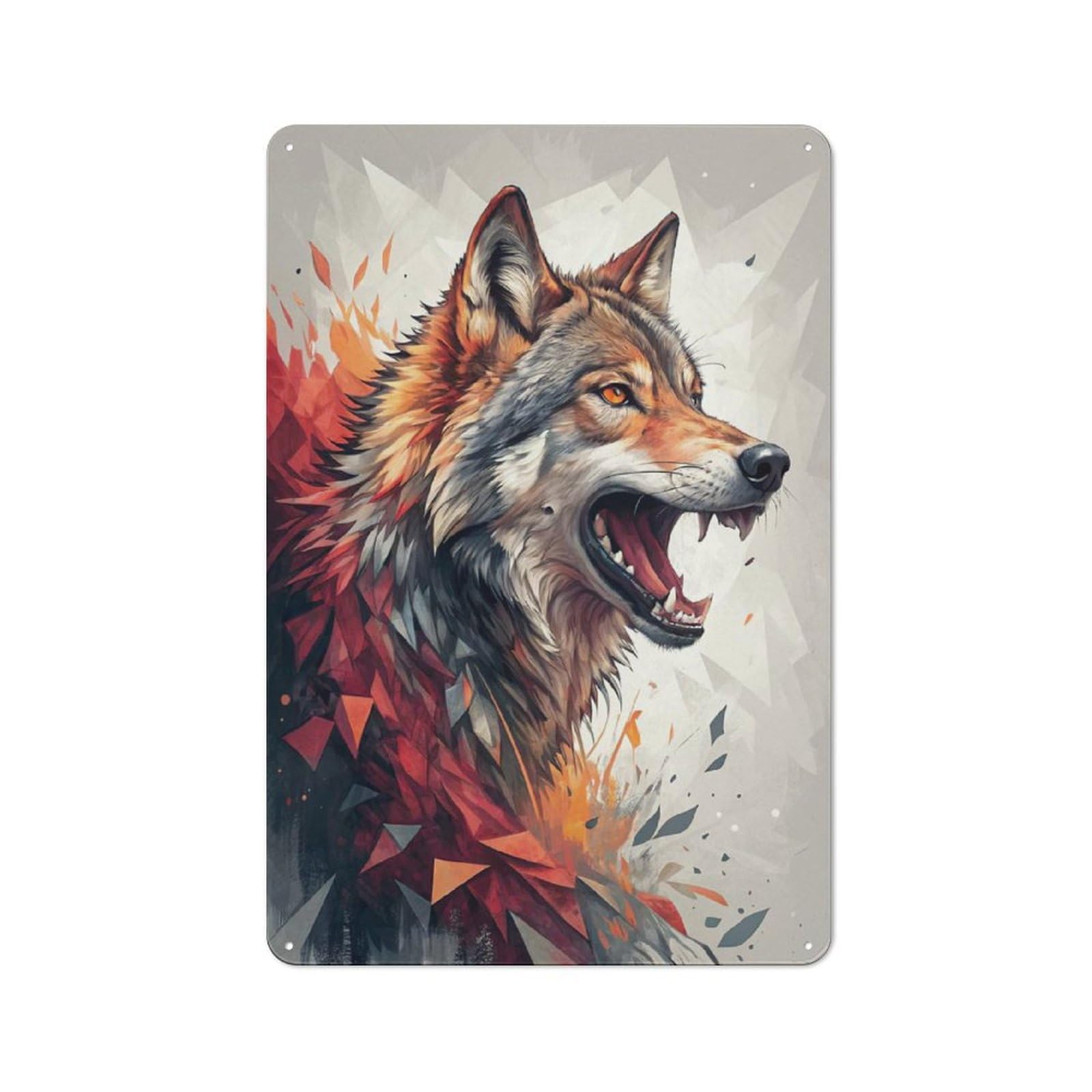 Junmoney Style-20 Abstract Wolf Portrait Rustic Printed Metal Sign 30X20cm For Bar Or Restaurant, For Bar Decor Enthusiasts