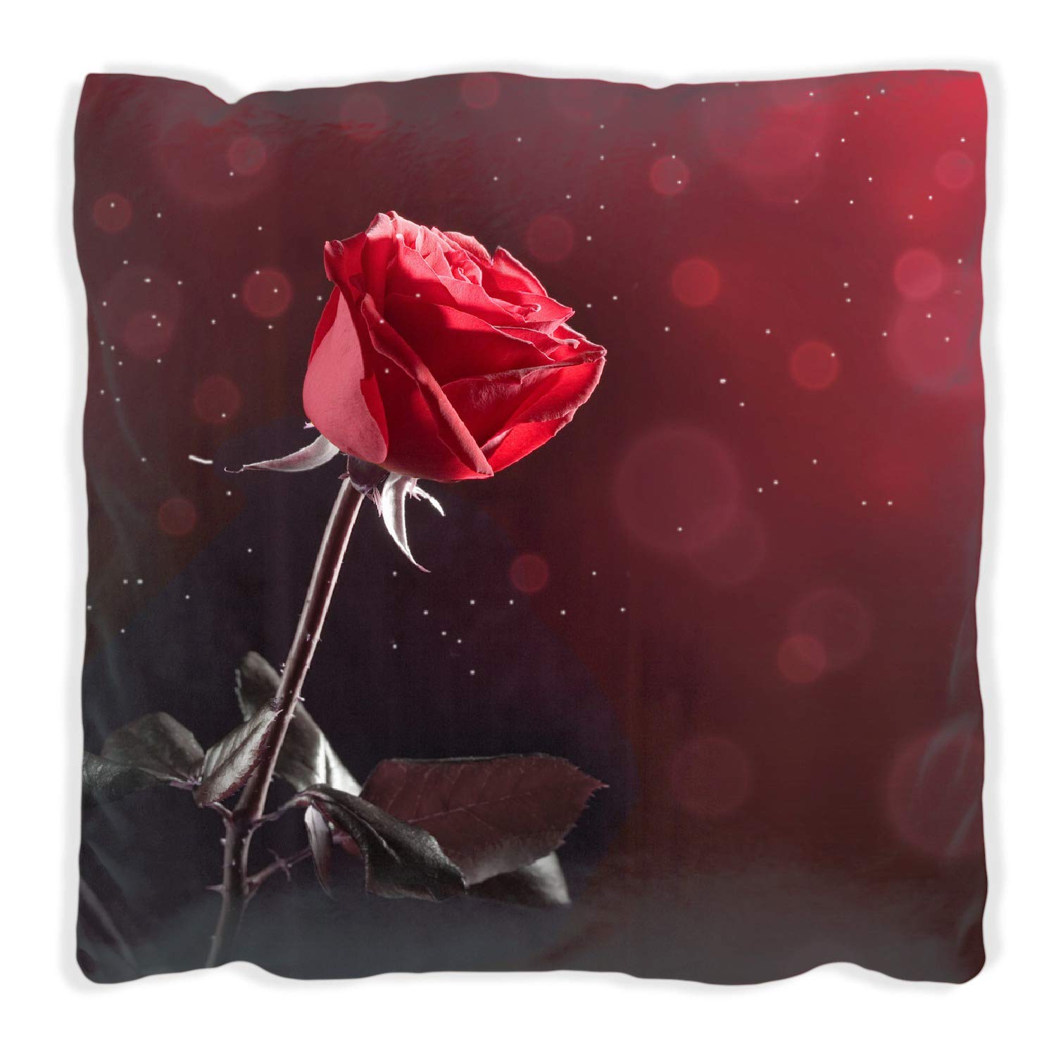 Wallario Dekokissen 30 x 30 cm, Rote Rose Single, beidseitig Bedruckt, Kuschelkissen mit weicher Plüsch-Oberfläche