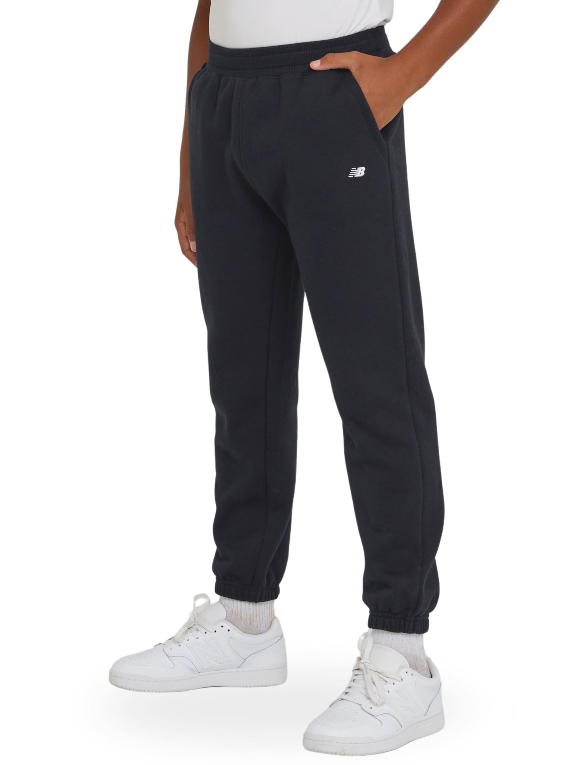 new balance boys relaxed fit joggers – kids soft cotton blend fleece athletic sweatpants with pockets (size 4-20) black