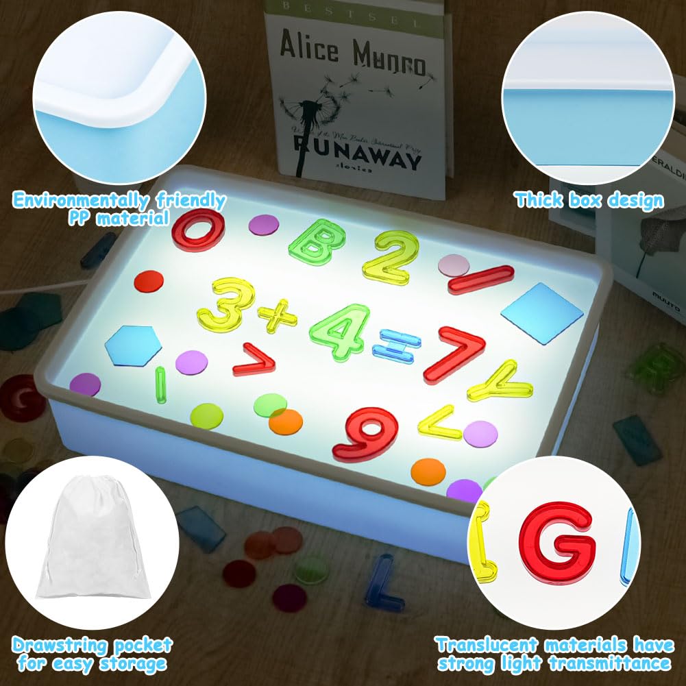 Vicloon Juguetes Sensoriales, Juguetes Autismo, Mesa de Luz Sensorial y Accesorios, Caja de Luz Azul con 151 Letras, Símbolos Matemáticos y Geometría, Juegos para Niños Autistas