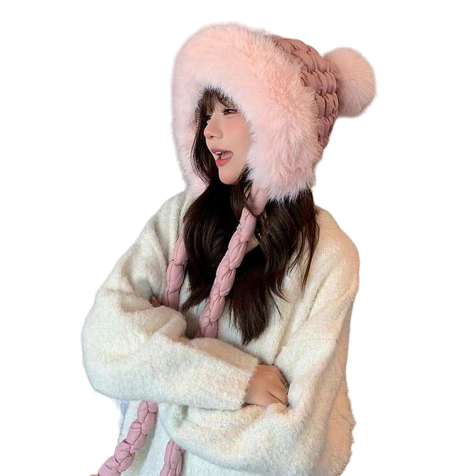 Gorro térmico antiviento con orejeras de invierno diseño delgado rosa