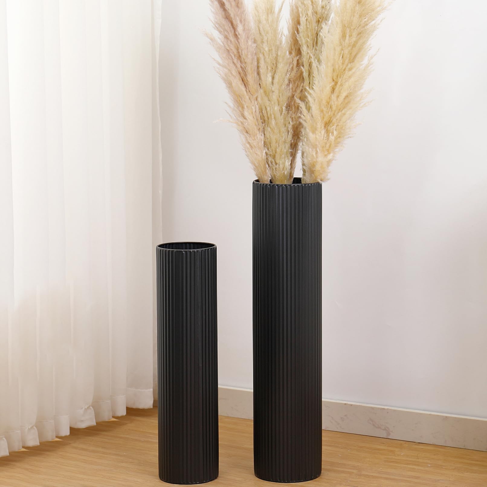KAYLETIN Jarrones de Suelo Grandes, Set de 2, florero Grande, jarrón de Metal Negro para salón, Pasillo, Estudio, Comedor, Dormitorio, Chimenea, rincón de casa