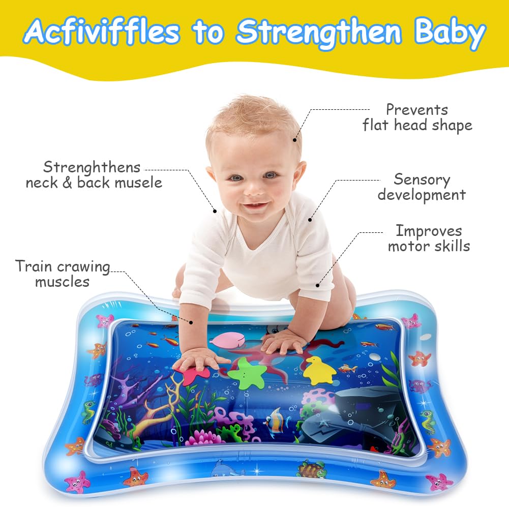 Aolso Tappetino Gonfiabile per Neonati, 68x51cm Tappetino Tummy Time Gonfiabile, Baby Water Mat in PVC Tappetino Gonfiabile per Neonati senza BPA, Rafforza i Muscoli del Tuo Bambino, Modello di Polpo