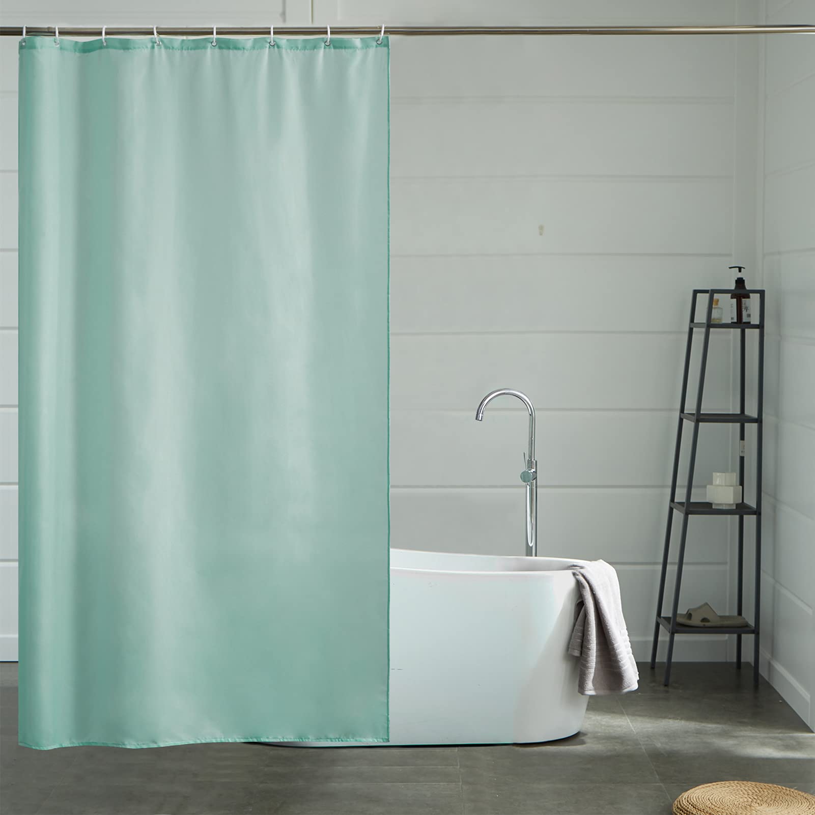 Cortinas Baño Blanca Antimoho Antibacteriano Impermeable Poliester Tela Lisa Lavable, con 12 Ganchos Plásticos, 180x200 Cortina. — view 101