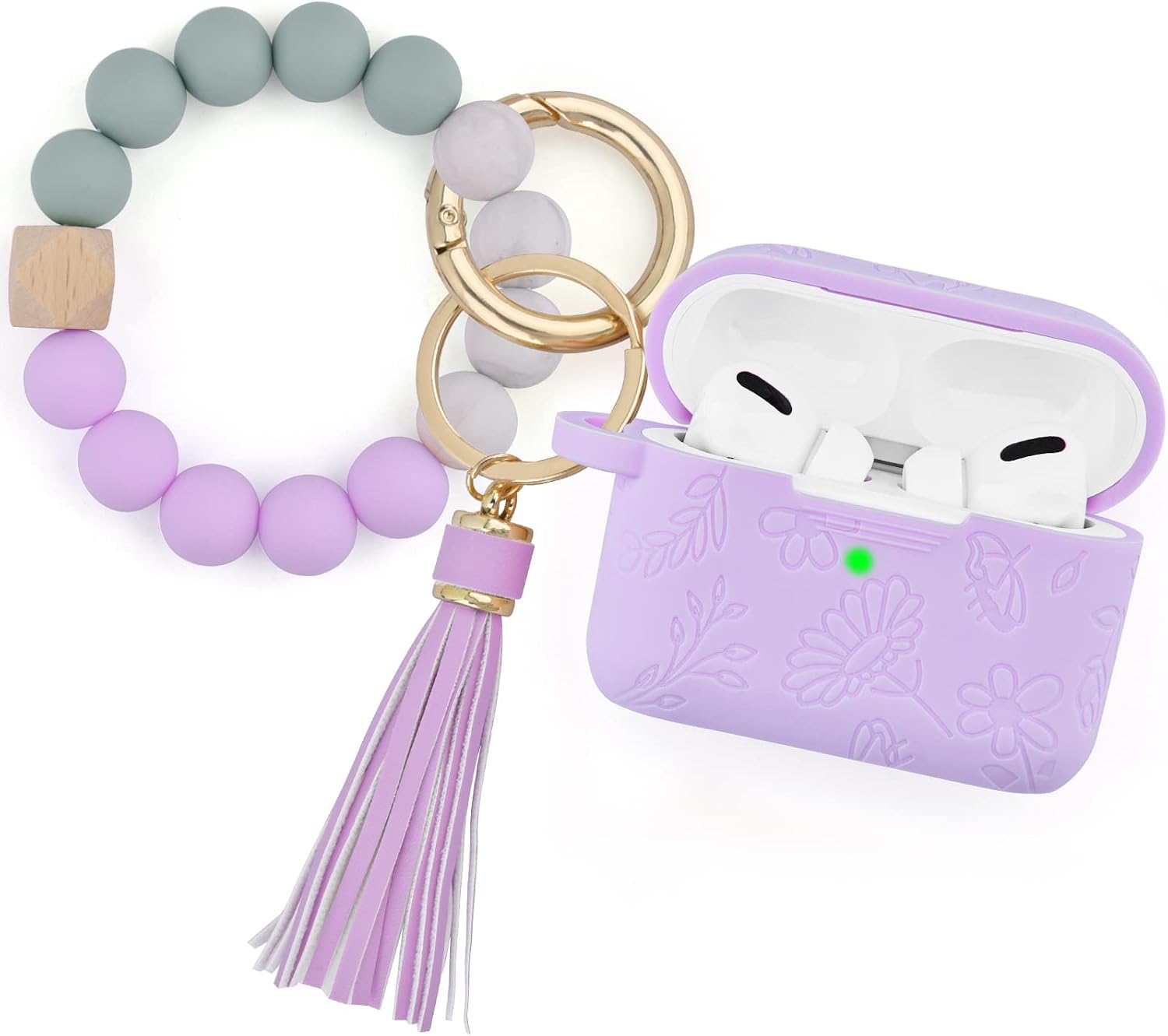 Case for Airpods Pro 1st Generation, Filoto Cute Flower Laser Apple Airpod Pro Cover for Women Girls, Silicone Case for Air Pod Pro Case with Bracelet Keychain Accessories (Purple Flower)