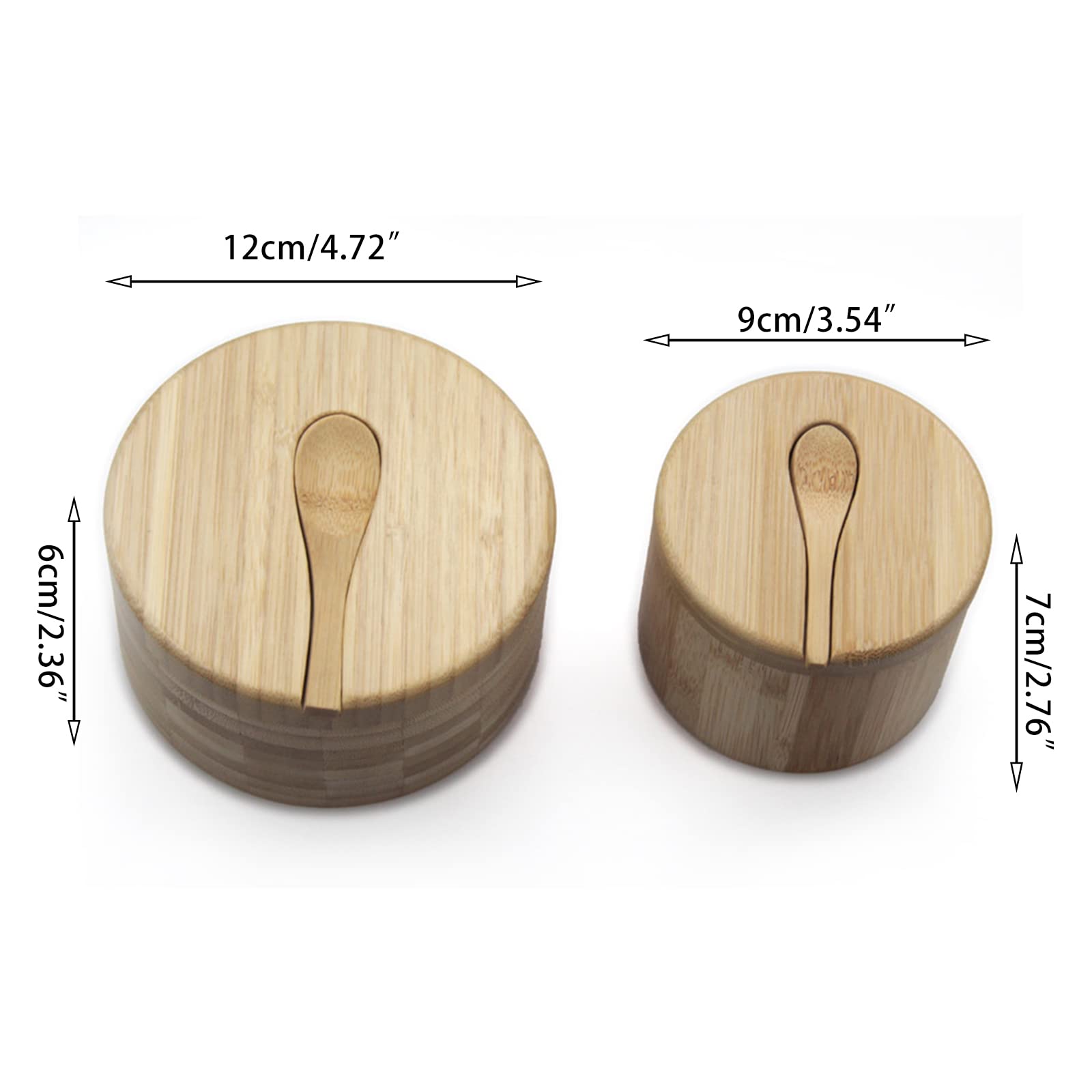 Boîte à Sel Et Poivre En Bambou 2 Compartiments - Couvercle Magnétique + Cuillère Intégrée, Style Naturel Élégant